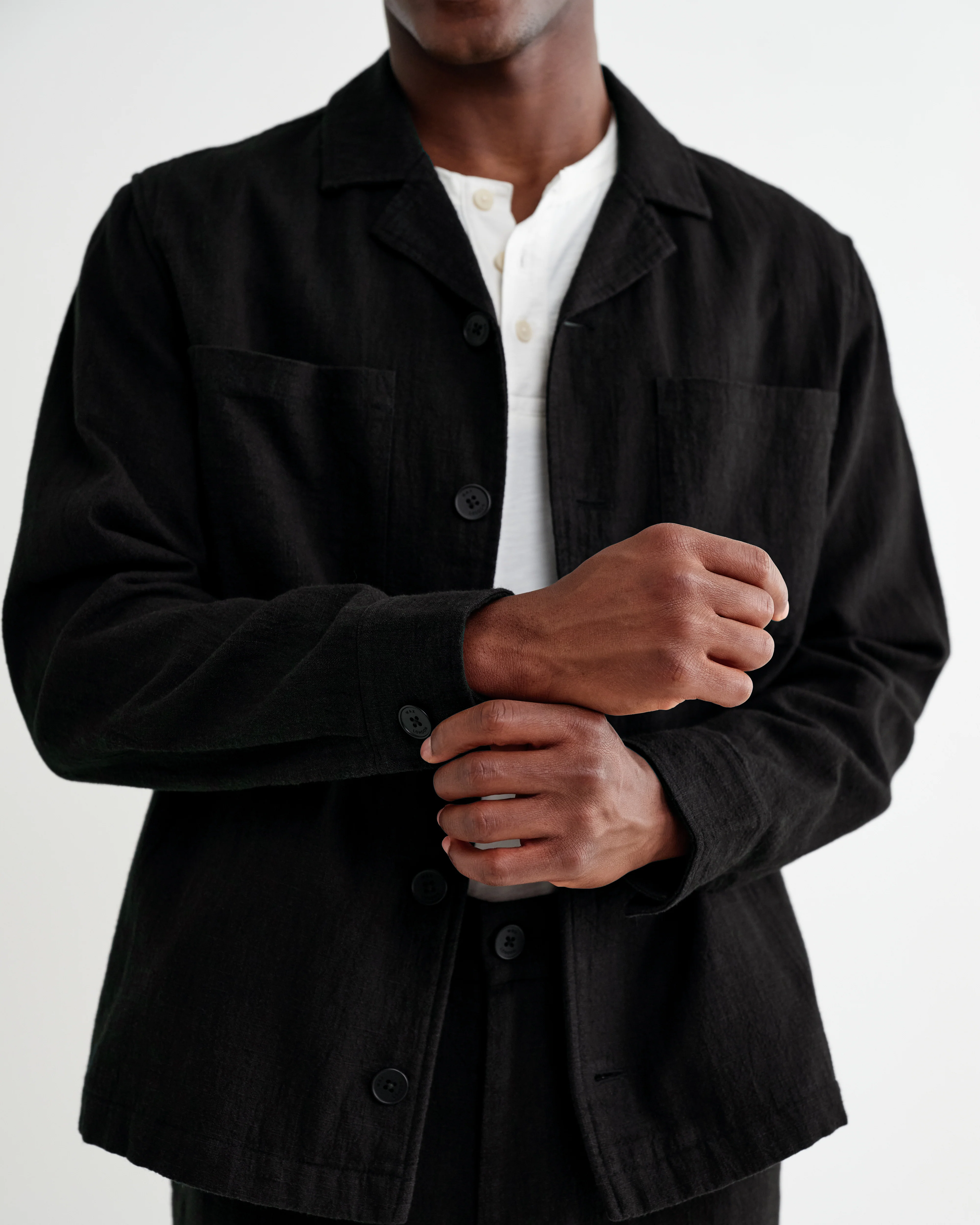 Aldred - Black Linen-Cotton Revere Overshirt - Image 3