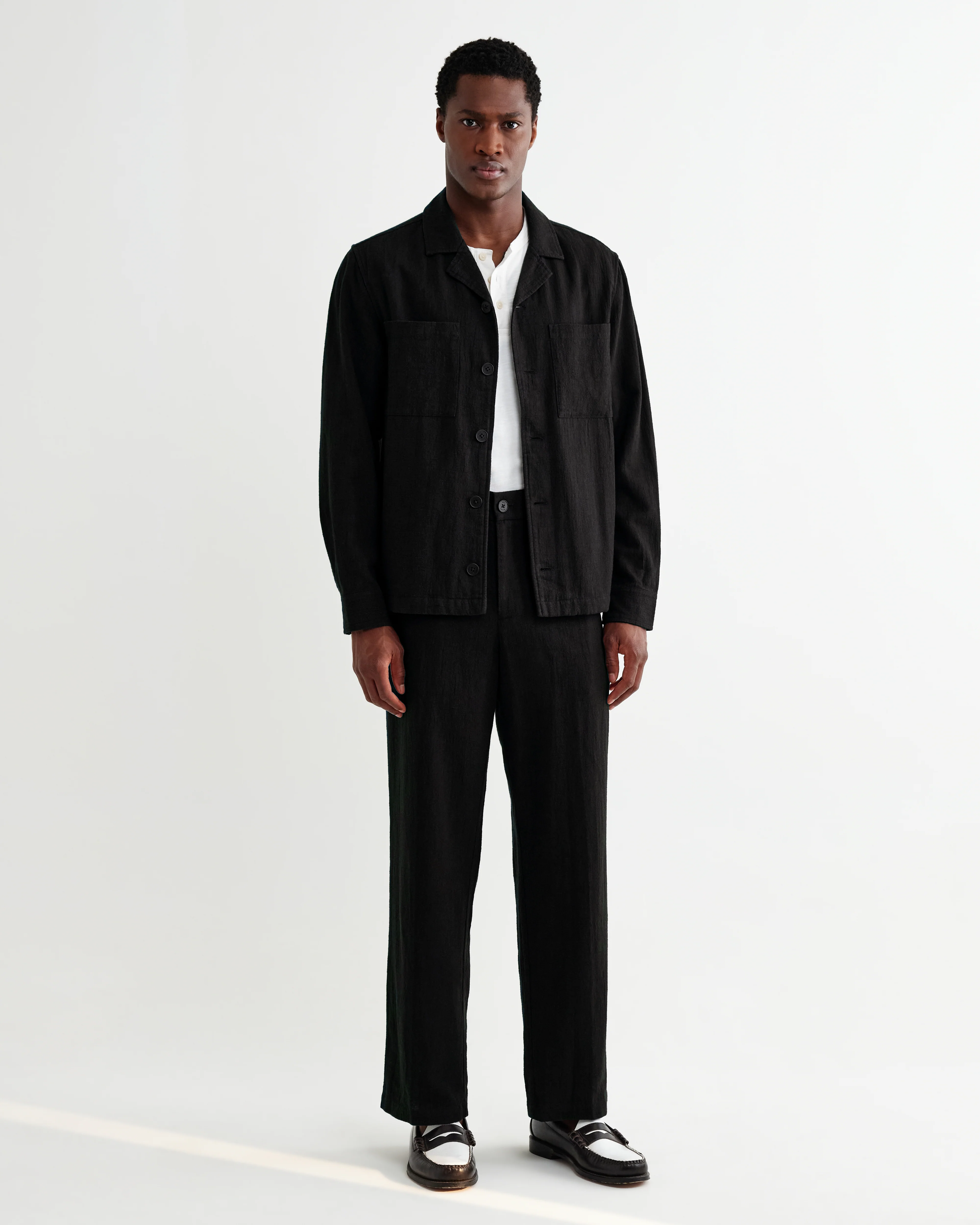 Aldred - Black Linen-Cotton Revere Overshirt - Image 4