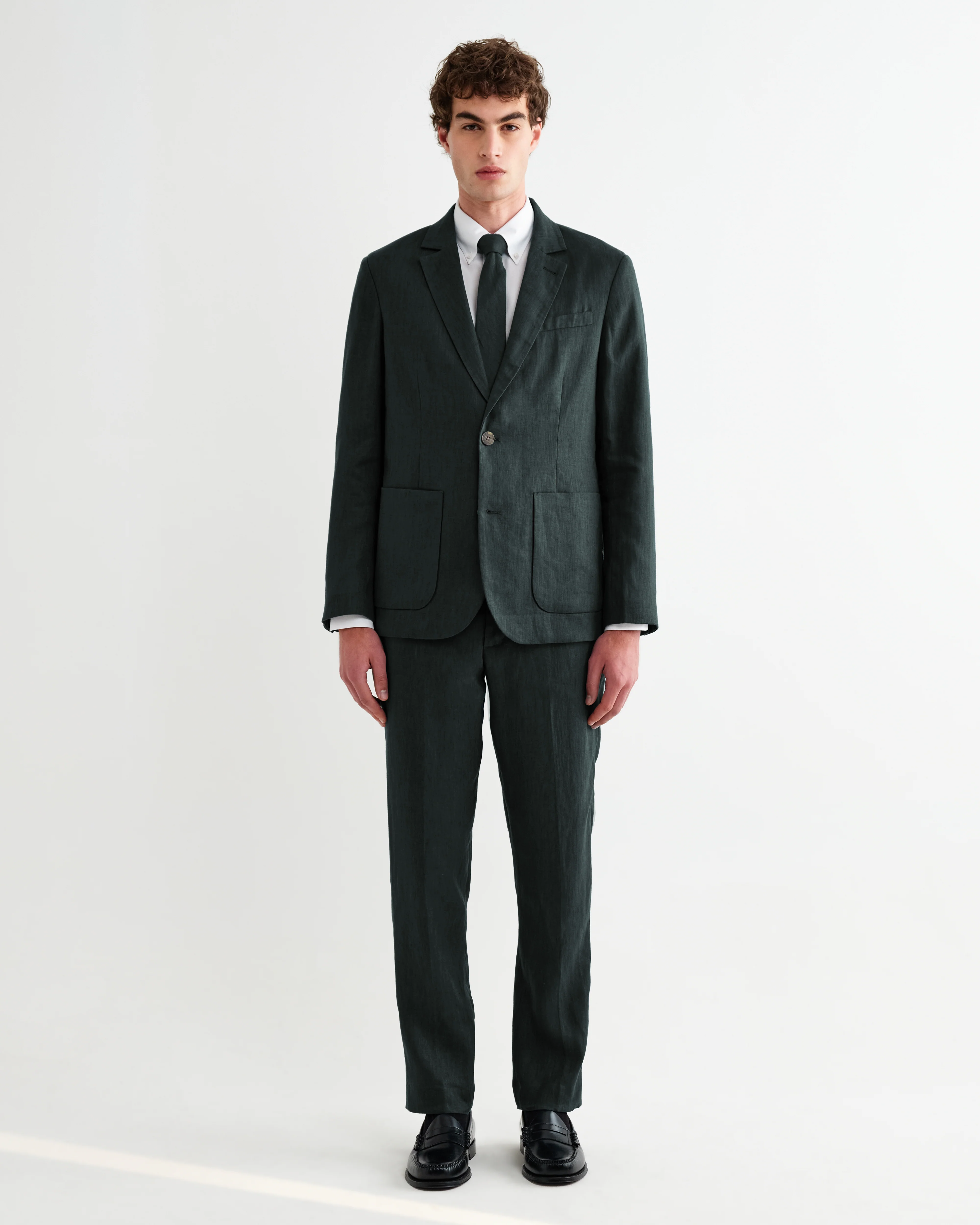 Alp - Dark Green Linen Slim Fit Trousers - Image 3