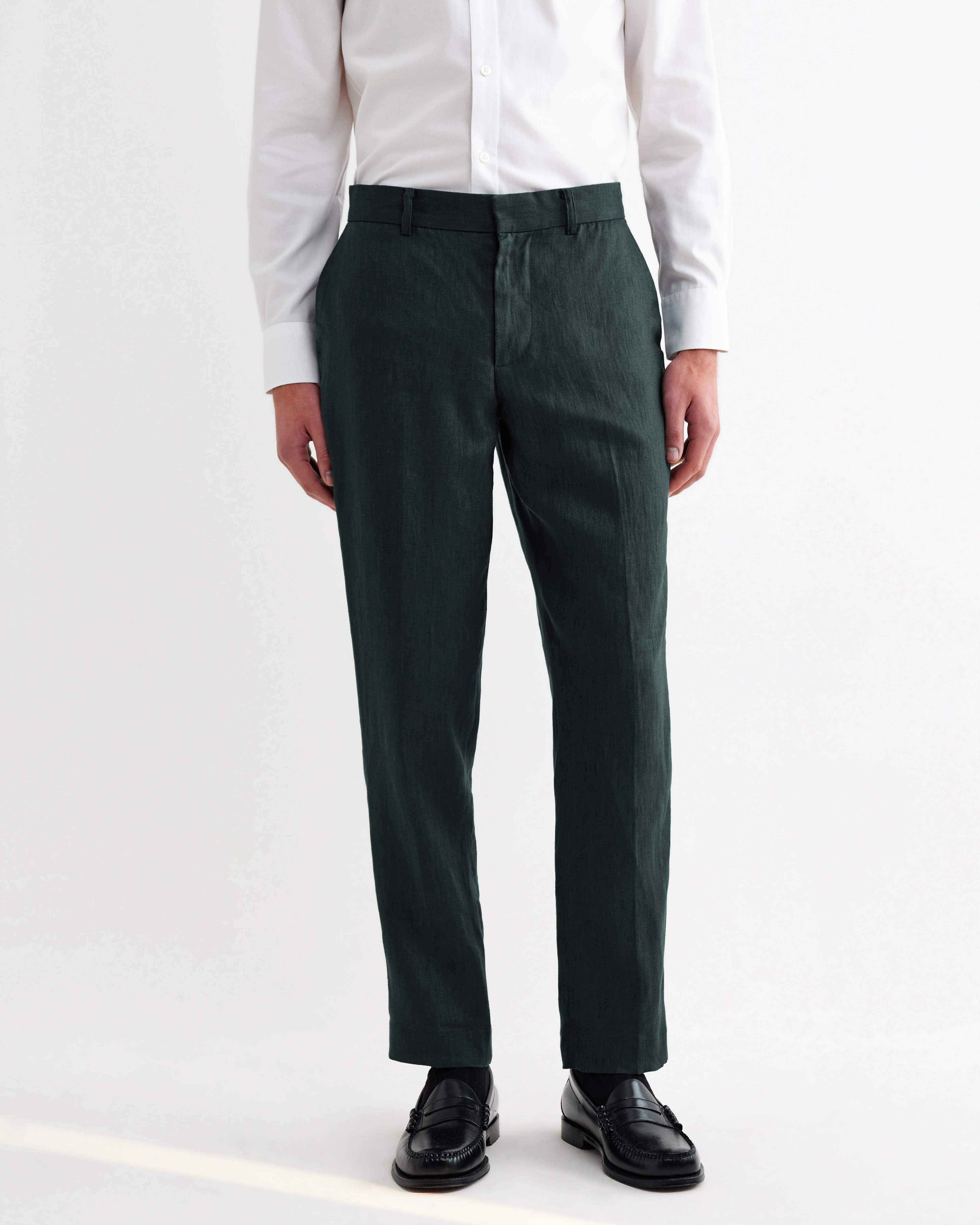 Alp - Dark Green Linen Slim Fit Trousers - Image 4