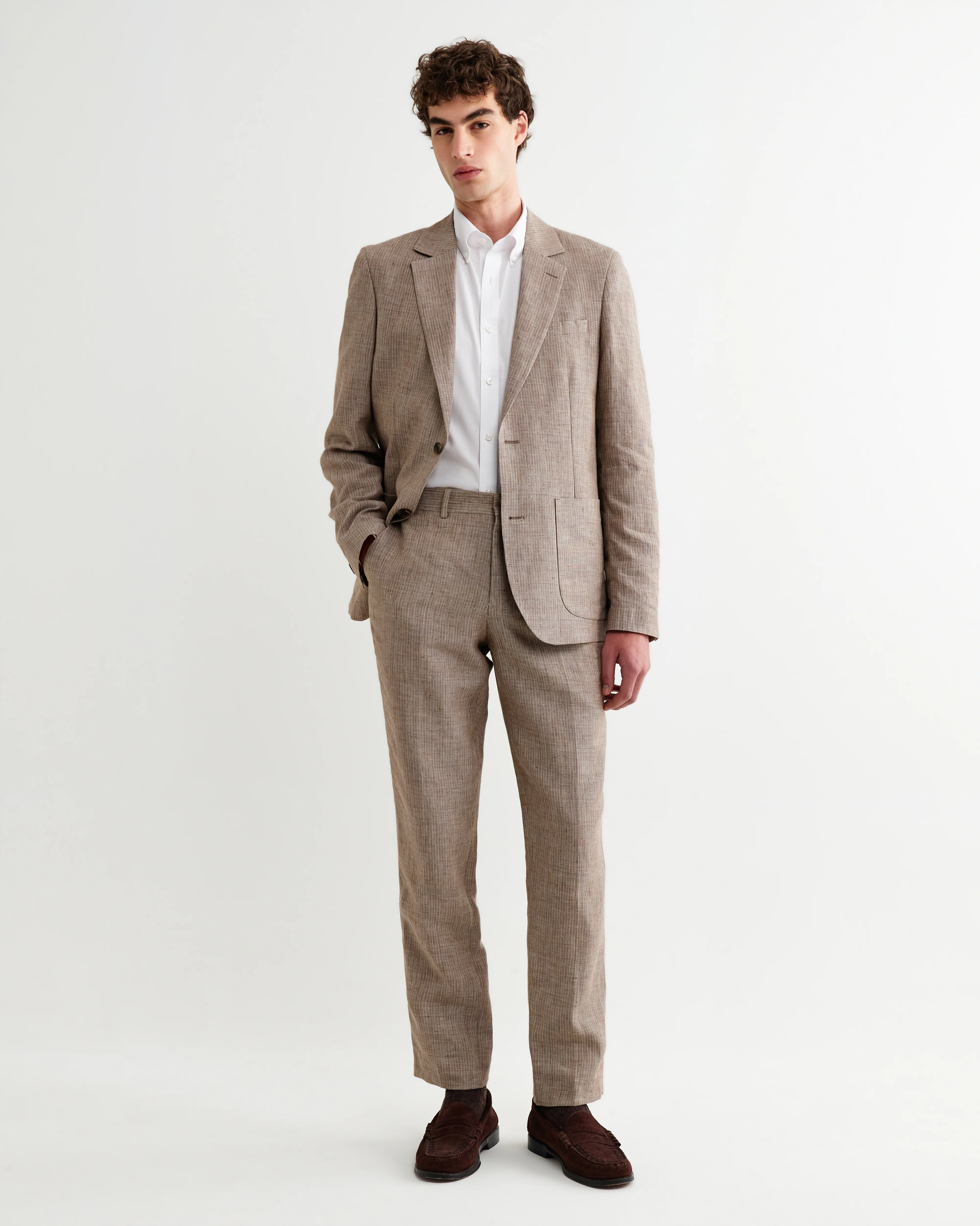 Alp - Natural And Brown Stripe Linen Slim Fit Trousers - Image 3