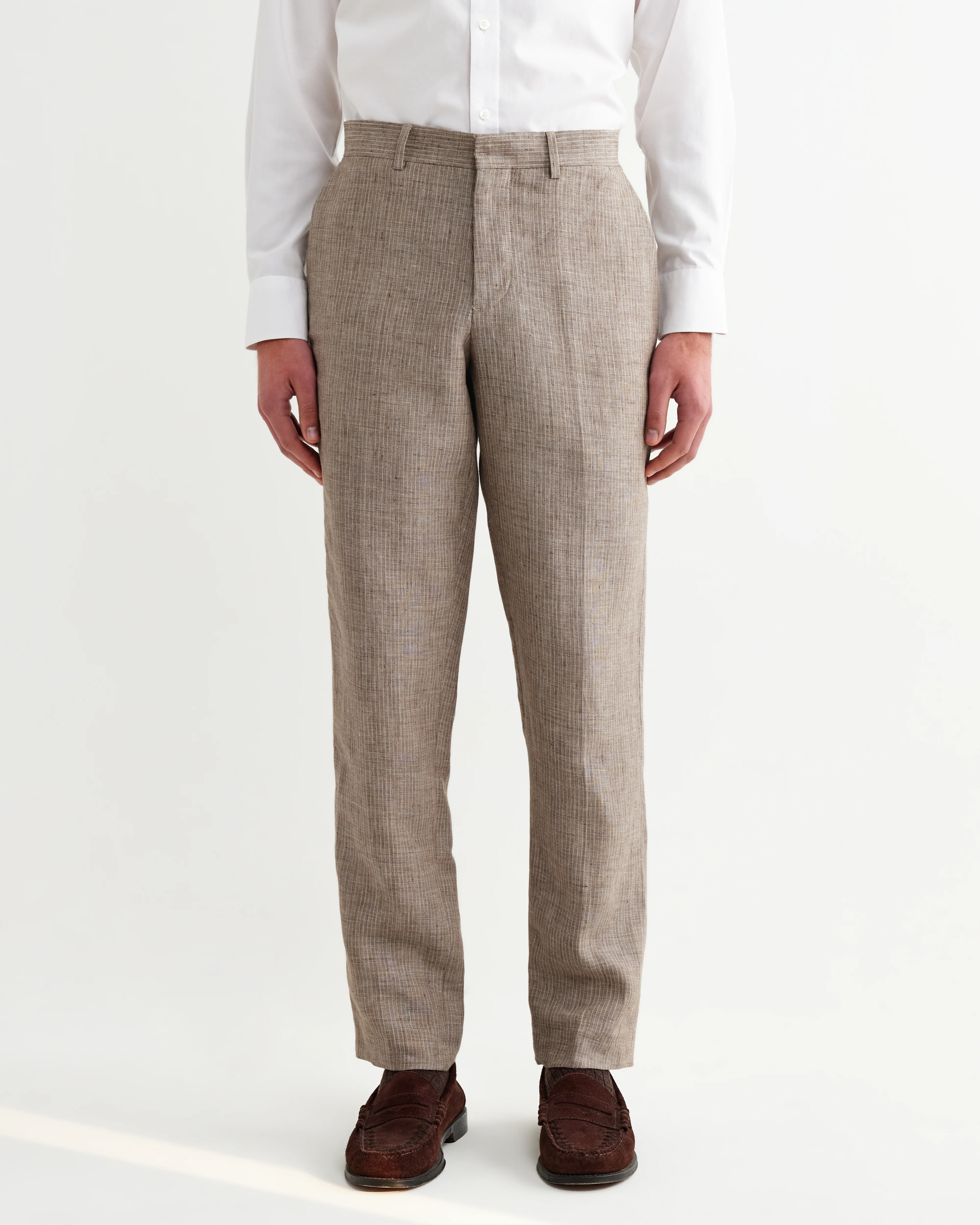 Alp - Natural And Brown Stripe Linen Slim Fit Trousers - Image 4