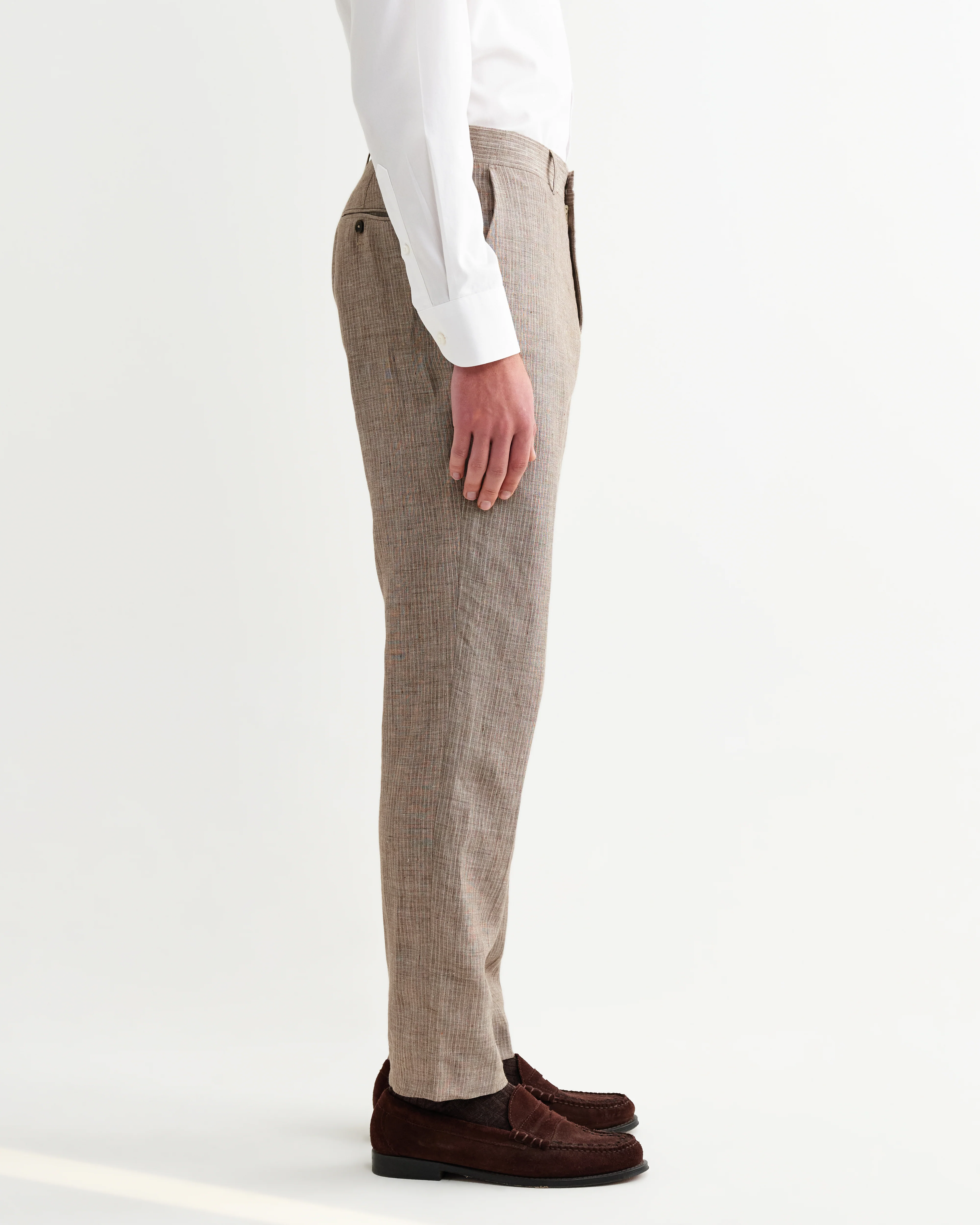 Alp - Natural And Brown Stripe Linen Slim Fit Trousers - Image 5