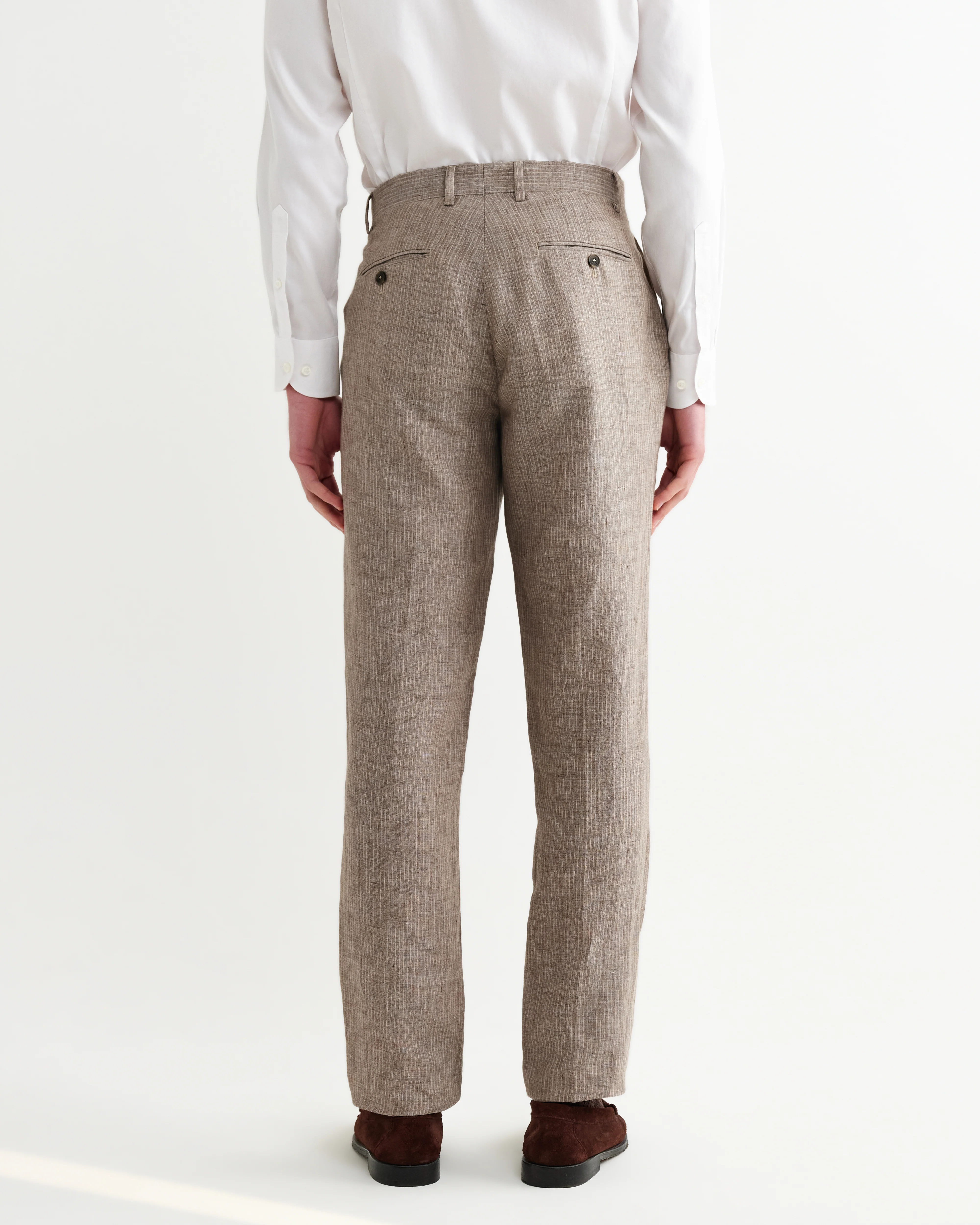 Alp - Natural And Brown Stripe Linen Slim Fit Trousers - Image 6