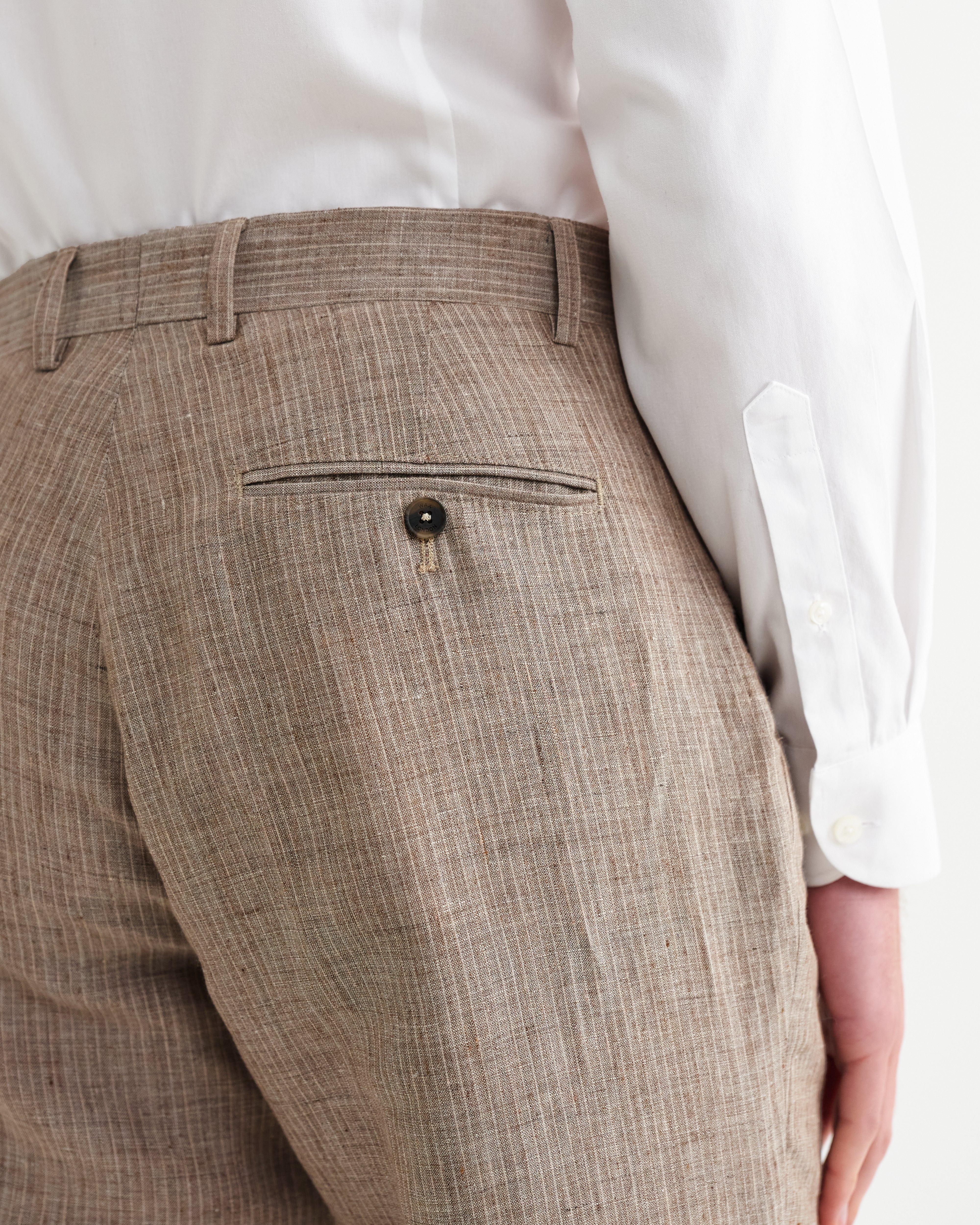 Alp - Natural And Brown Stripe Linen Slim Fit Trousers - Image 7