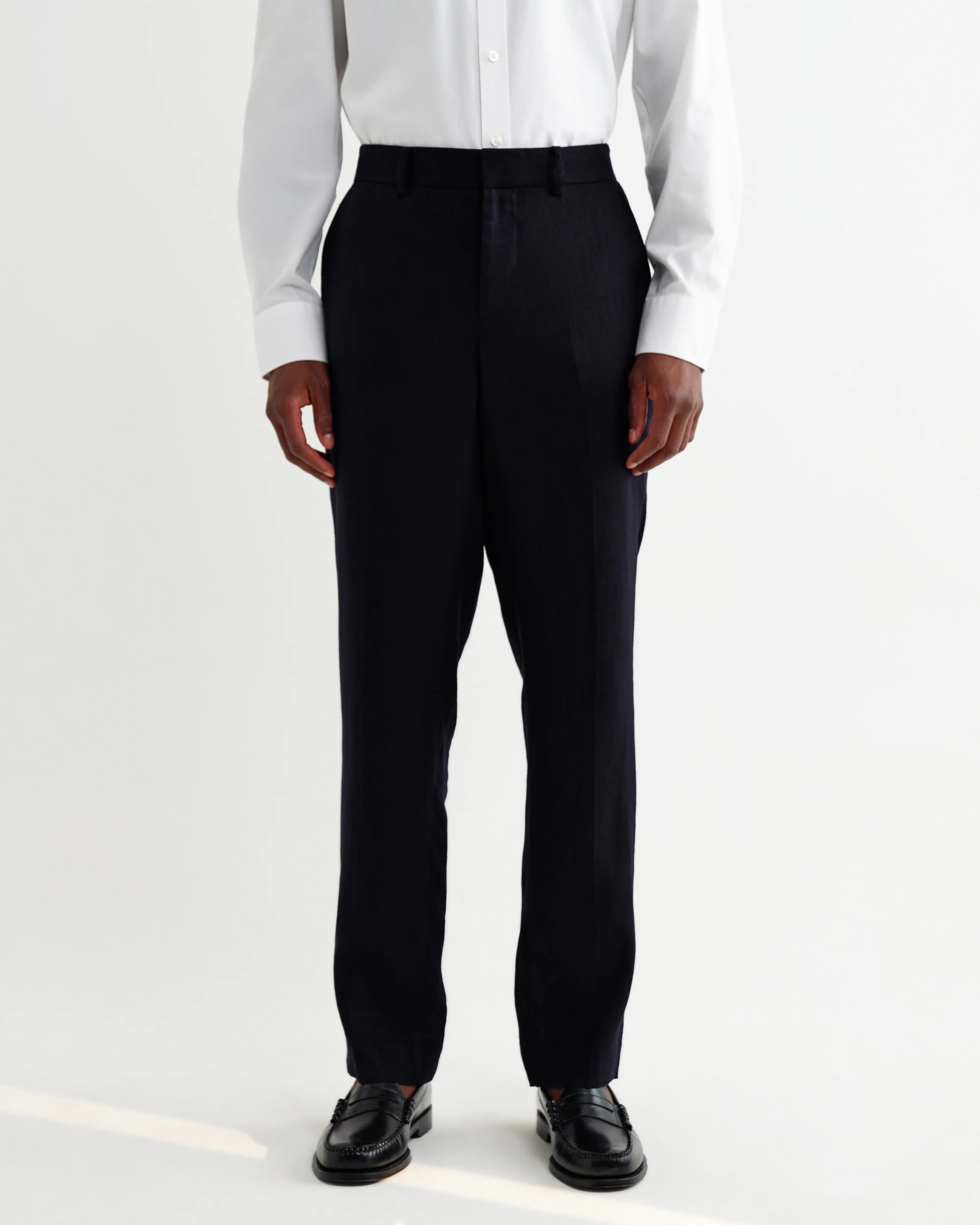 Alp - Navy Linen Slim Fit Trousers - Image 4