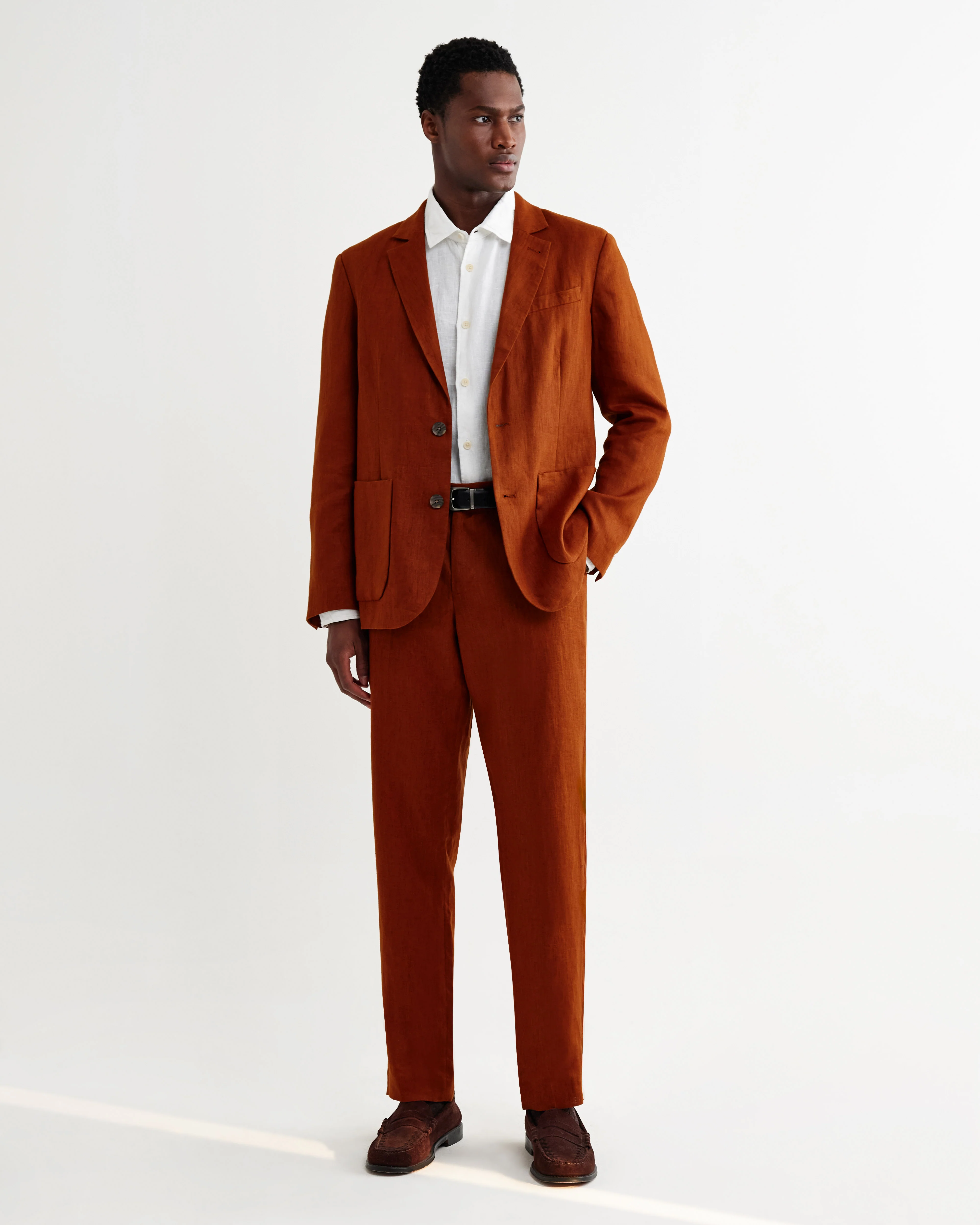 Alp - Rust Linen Slim Fit Trousers - Image 3
