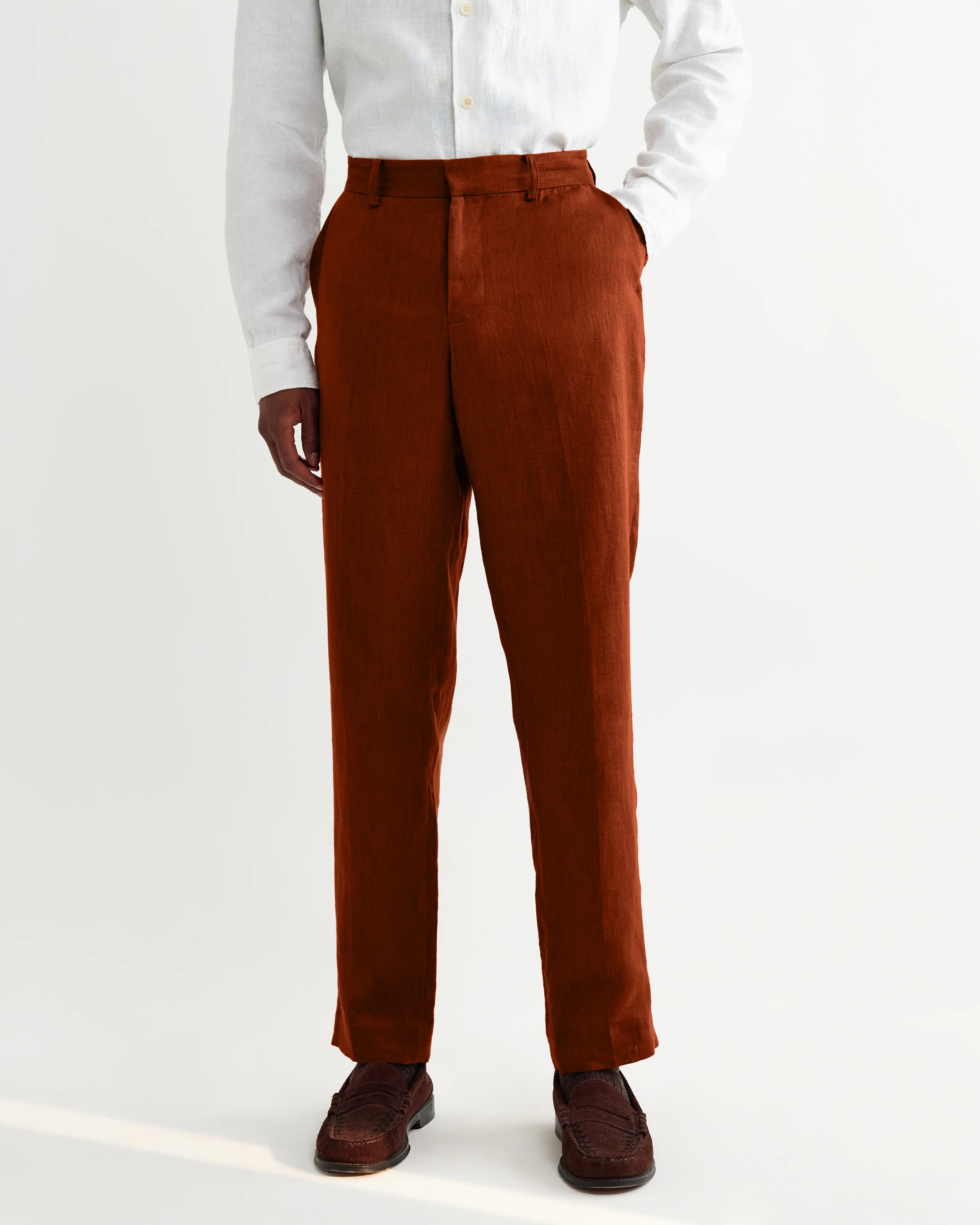 Alp - Rust Linen Slim Fit Trousers - Image 4