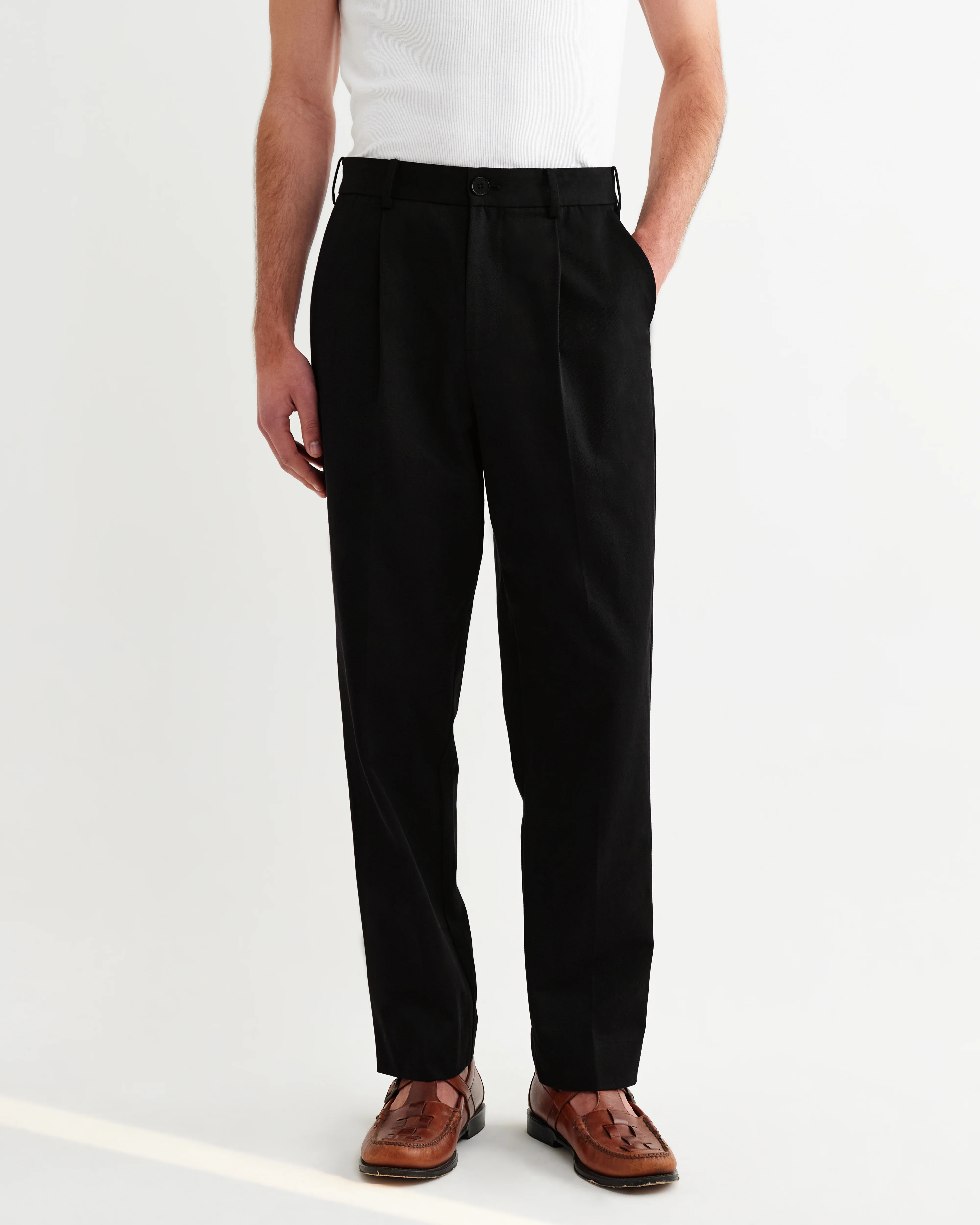 Aubyn - Black Cotton Tencel Twill Loose Fit Trousers - Image 3