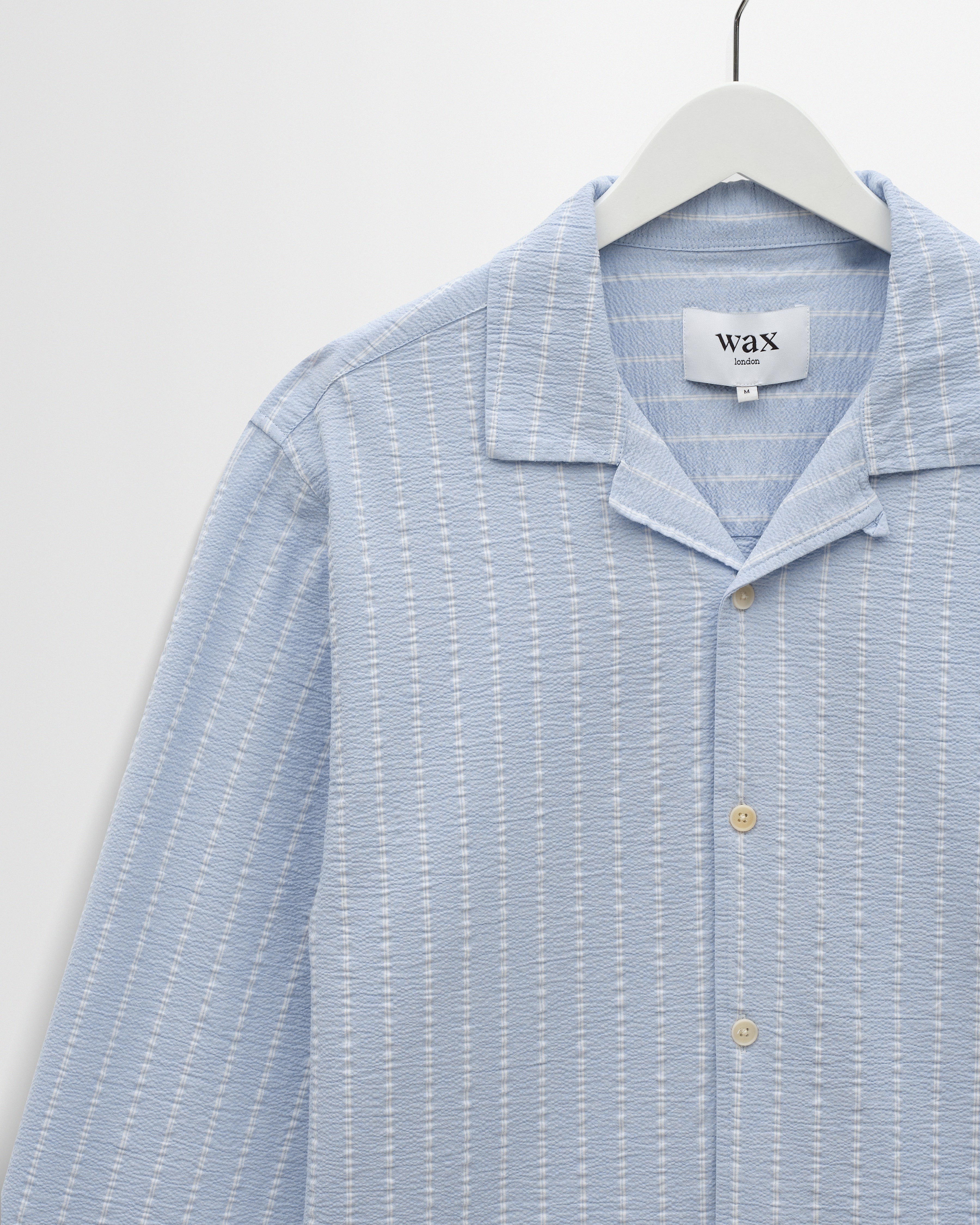 Corey - Blue And Ecru Seersucker-Cotton Stripe Shirt - Image 8