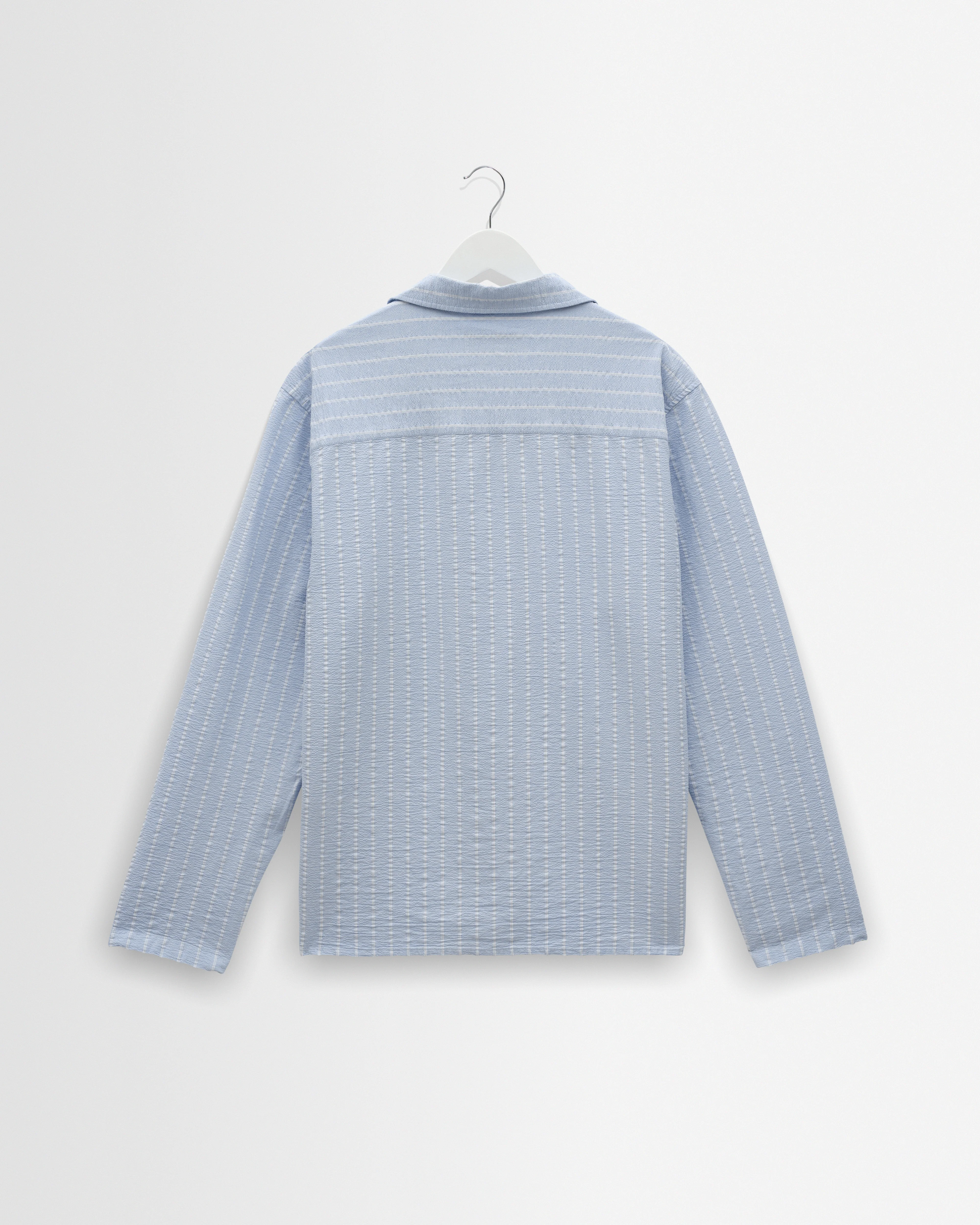 Corey - Blue And Ecru Seersucker-Cotton Stripe Shirt - Image 9