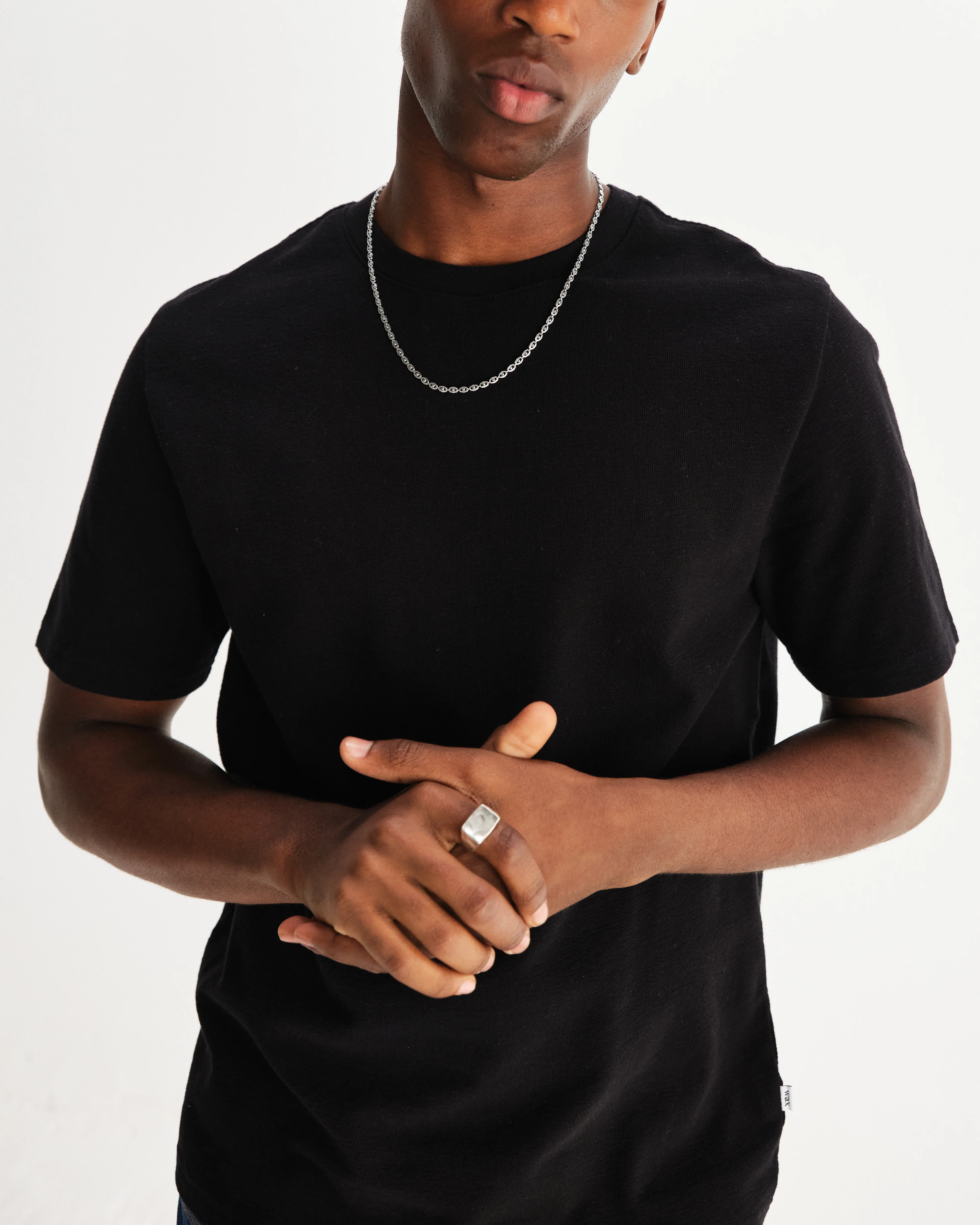 Dean - Black Textured Organic Cotton T-Shirt - Image 3