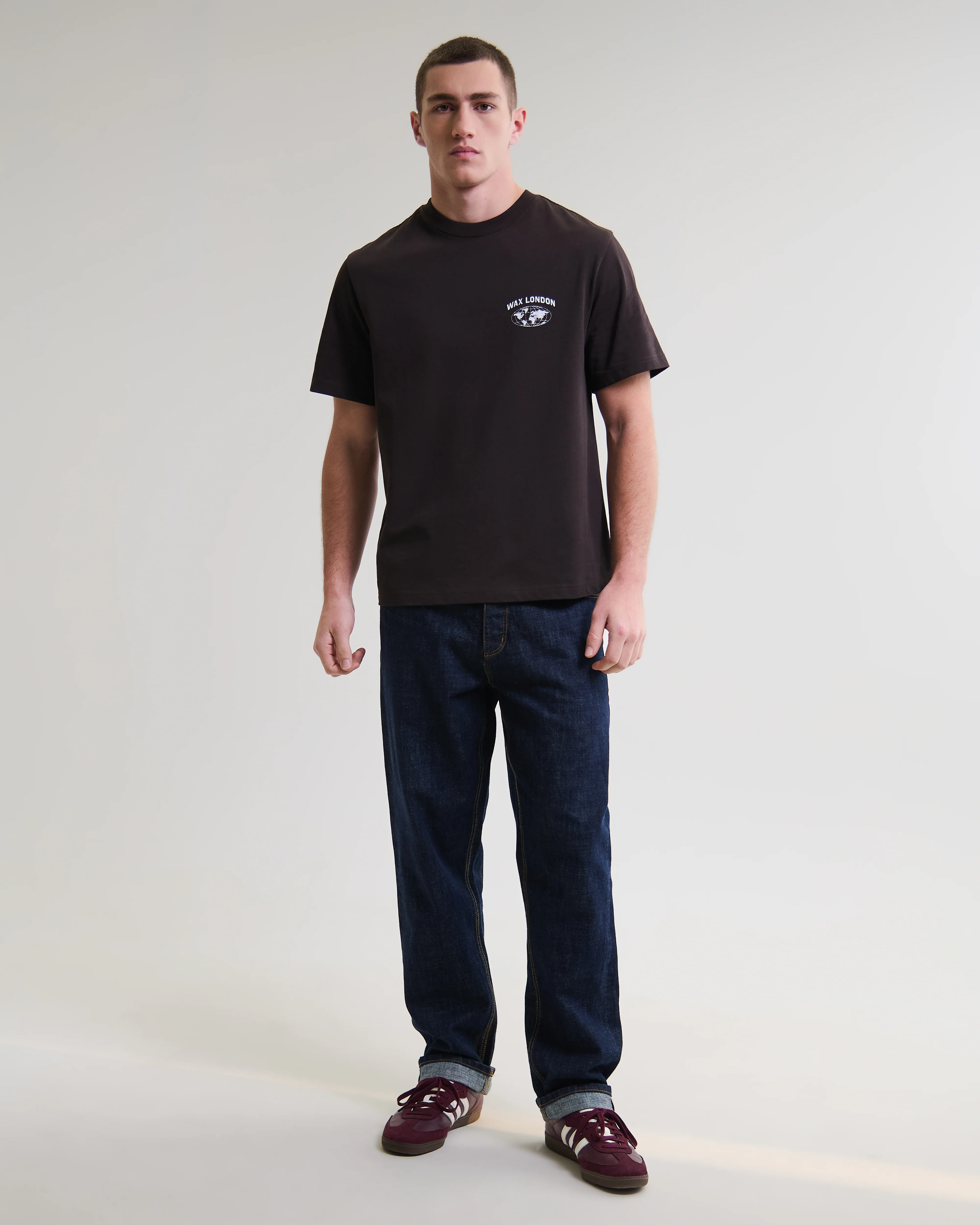 Dean - Brown And Off-White Globe Graphic Cotton T-Shirt - Image 4