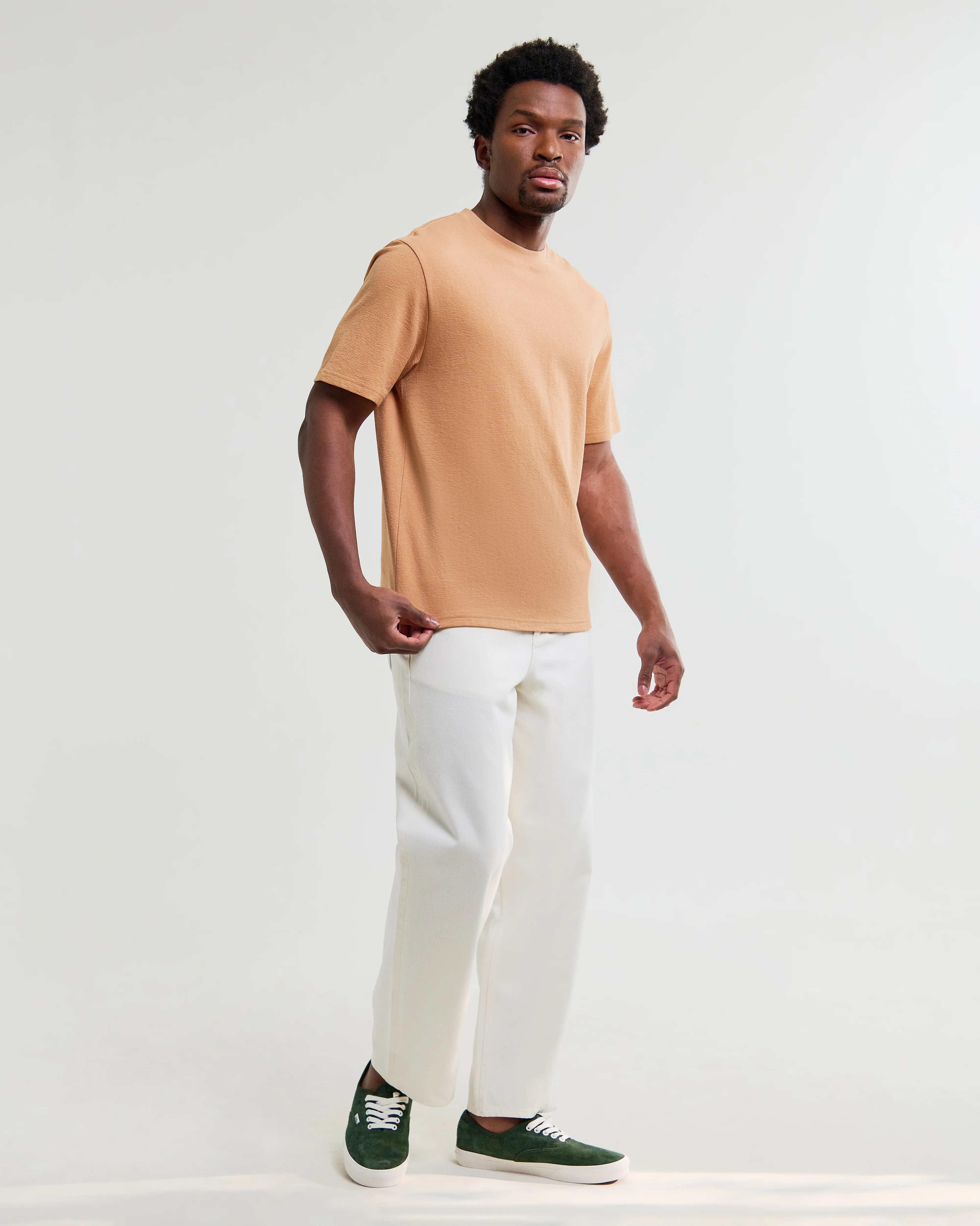 Dean - Dusty Orange Textured Organic Cotton T-Shirt - Image 4