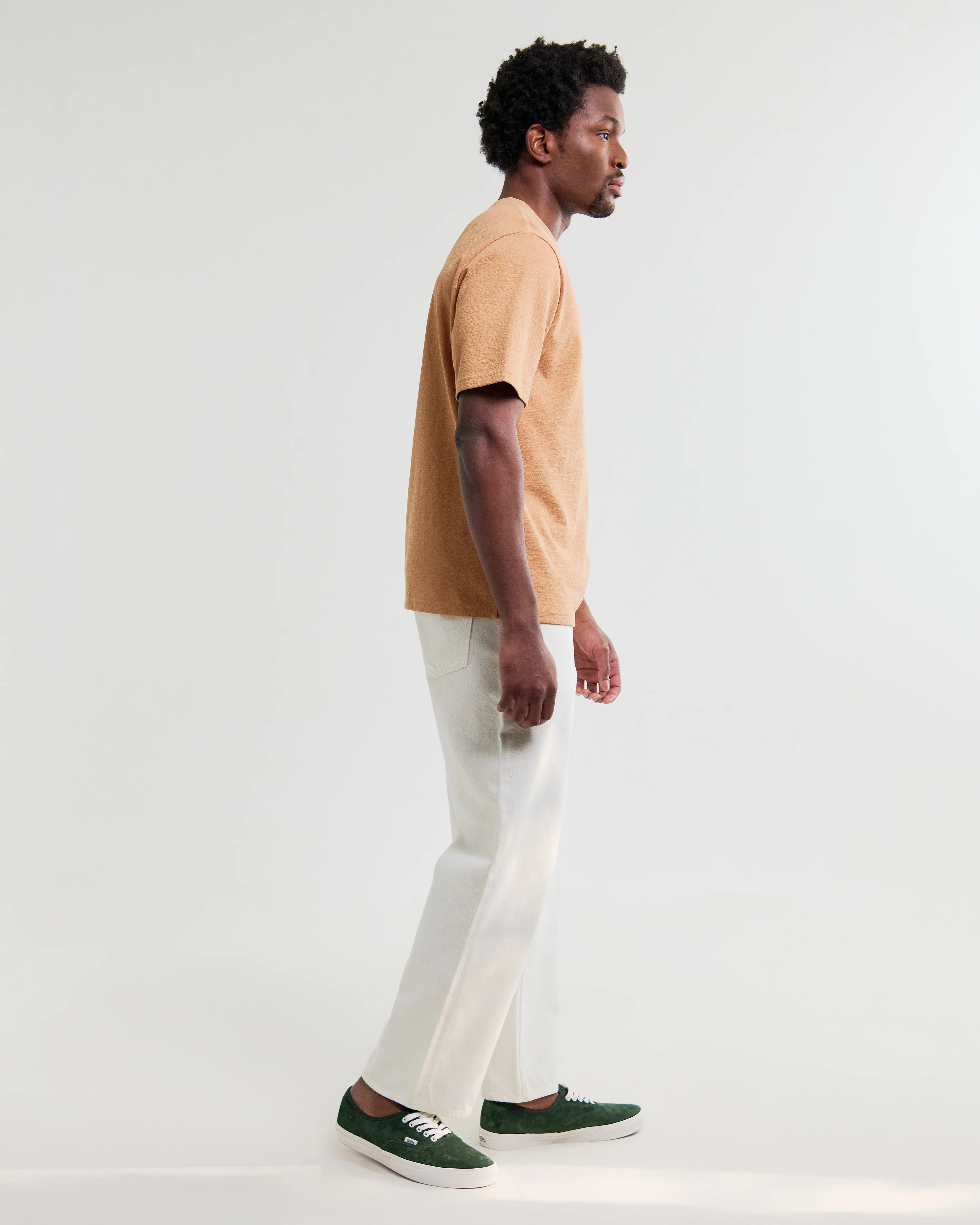 Dean - Dusty Orange Textured Organic Cotton T-Shirt - Image 5