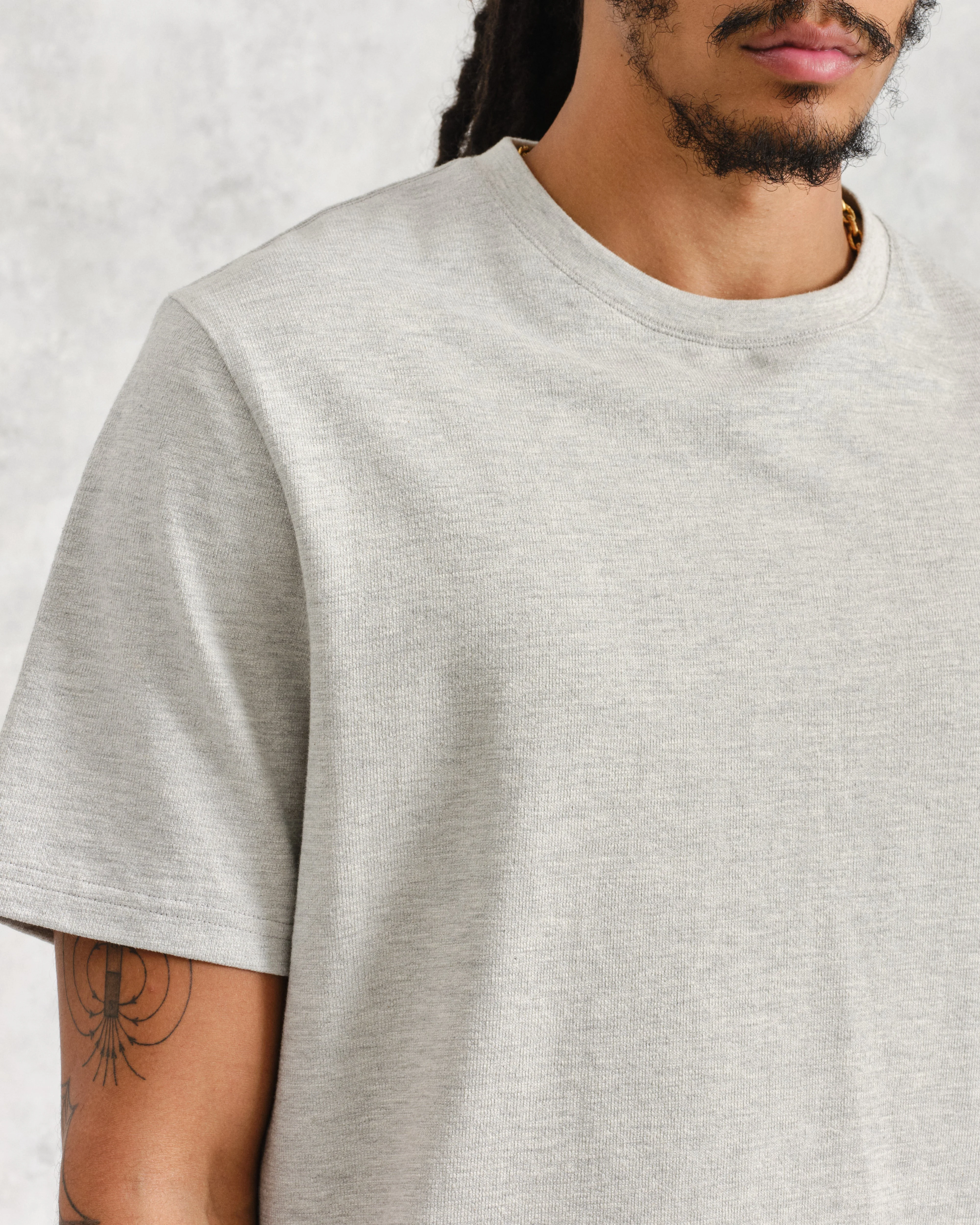 Dean - Grey Marl Textured Organic Cotton T-Shirt - Image 3
