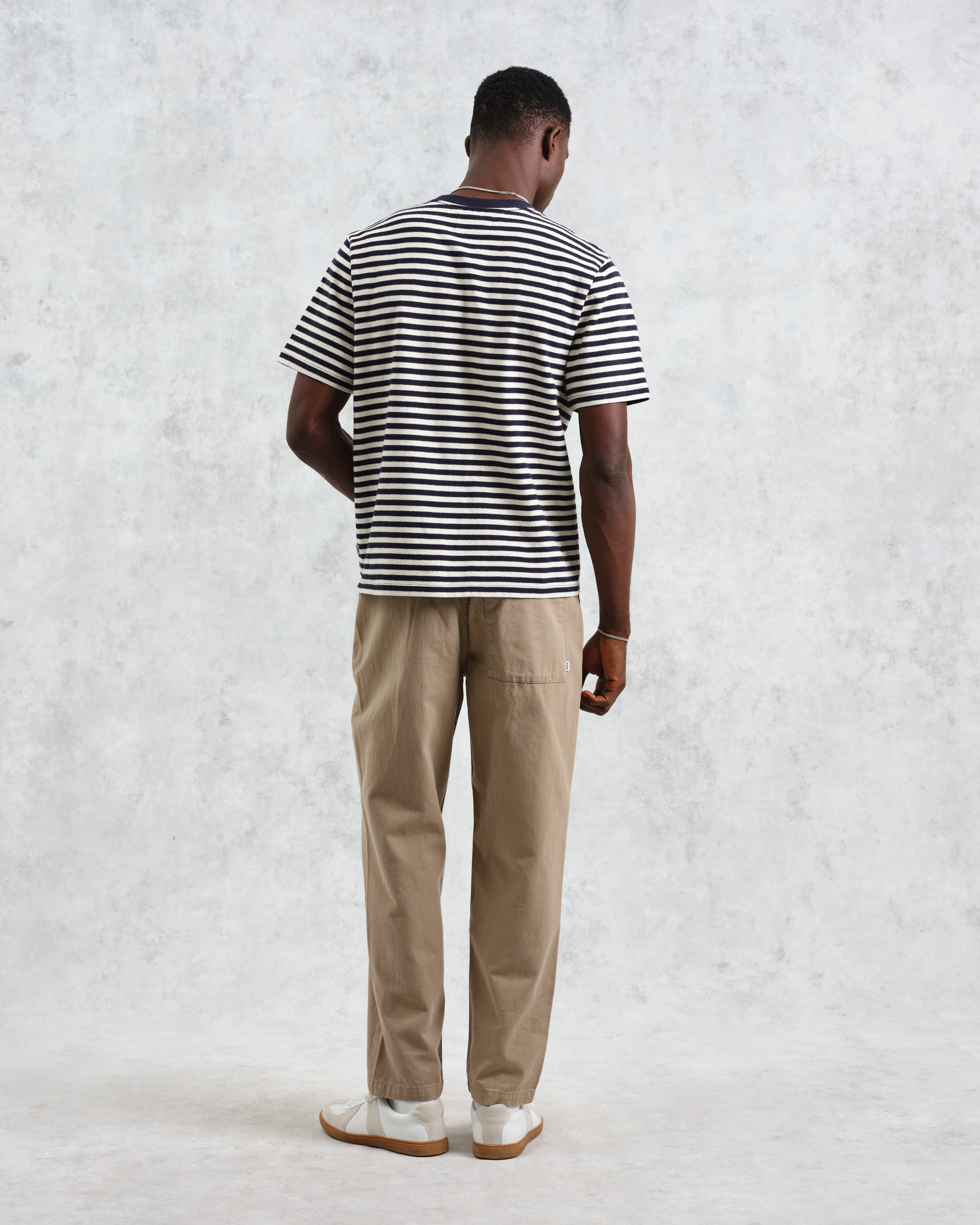 Dean - Navy/Ecru Striped Textured Organic Cotton T-Shirt - Image 6