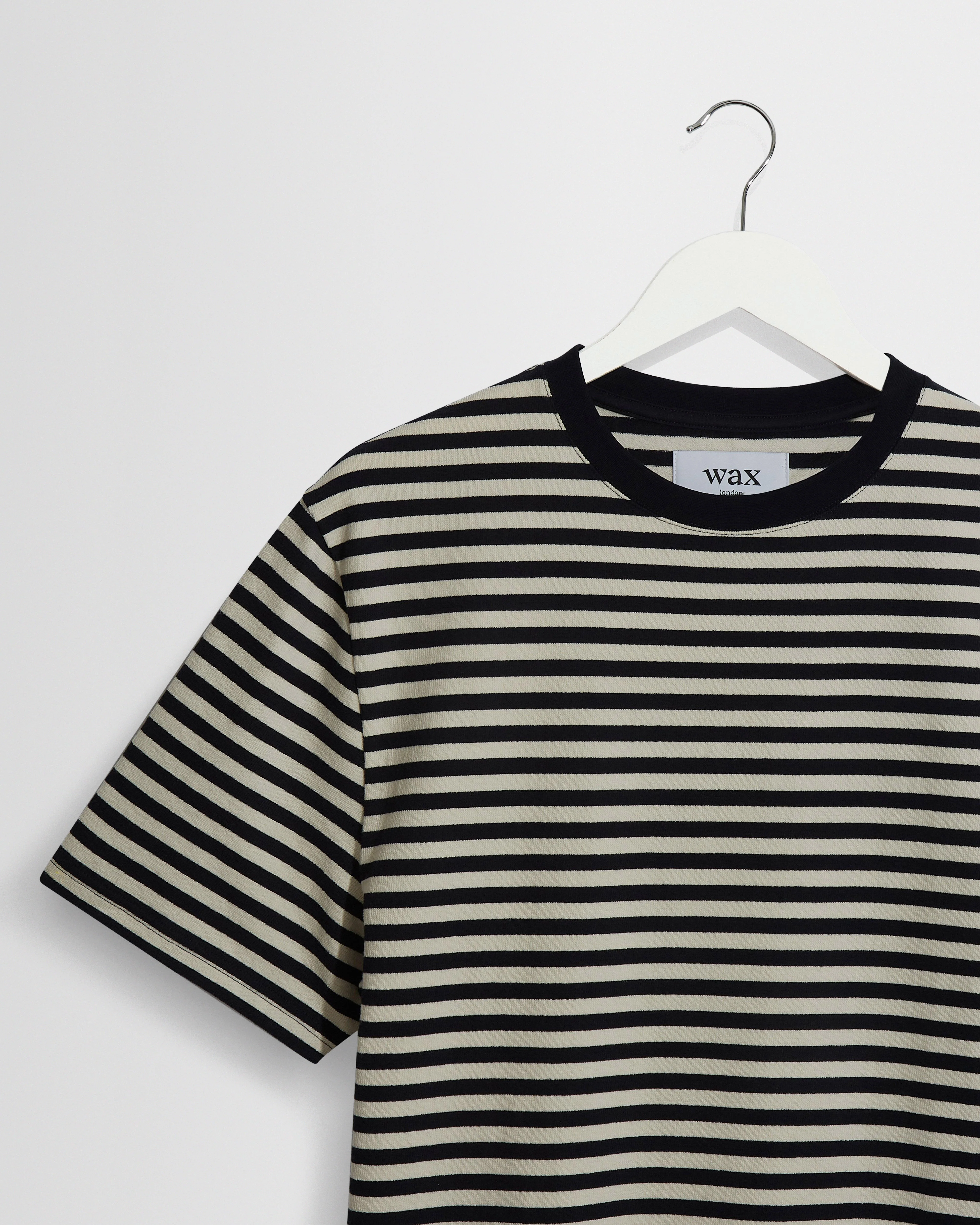 Dean - Navy/Ecru Striped Textured Organic Cotton T-Shirt - Image 8