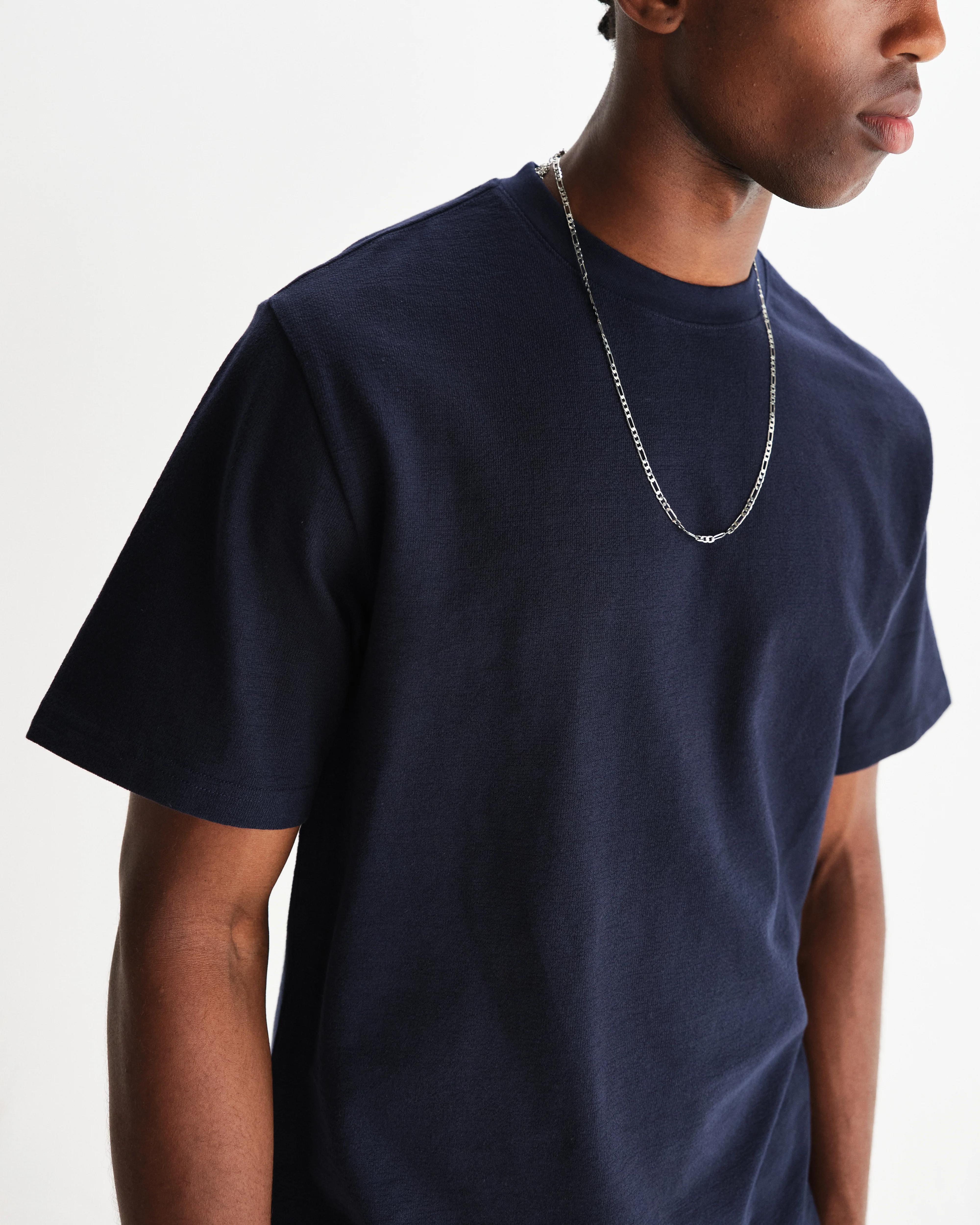 Dean - Navy Textured Organic Cotton T-Shirt - Image 3