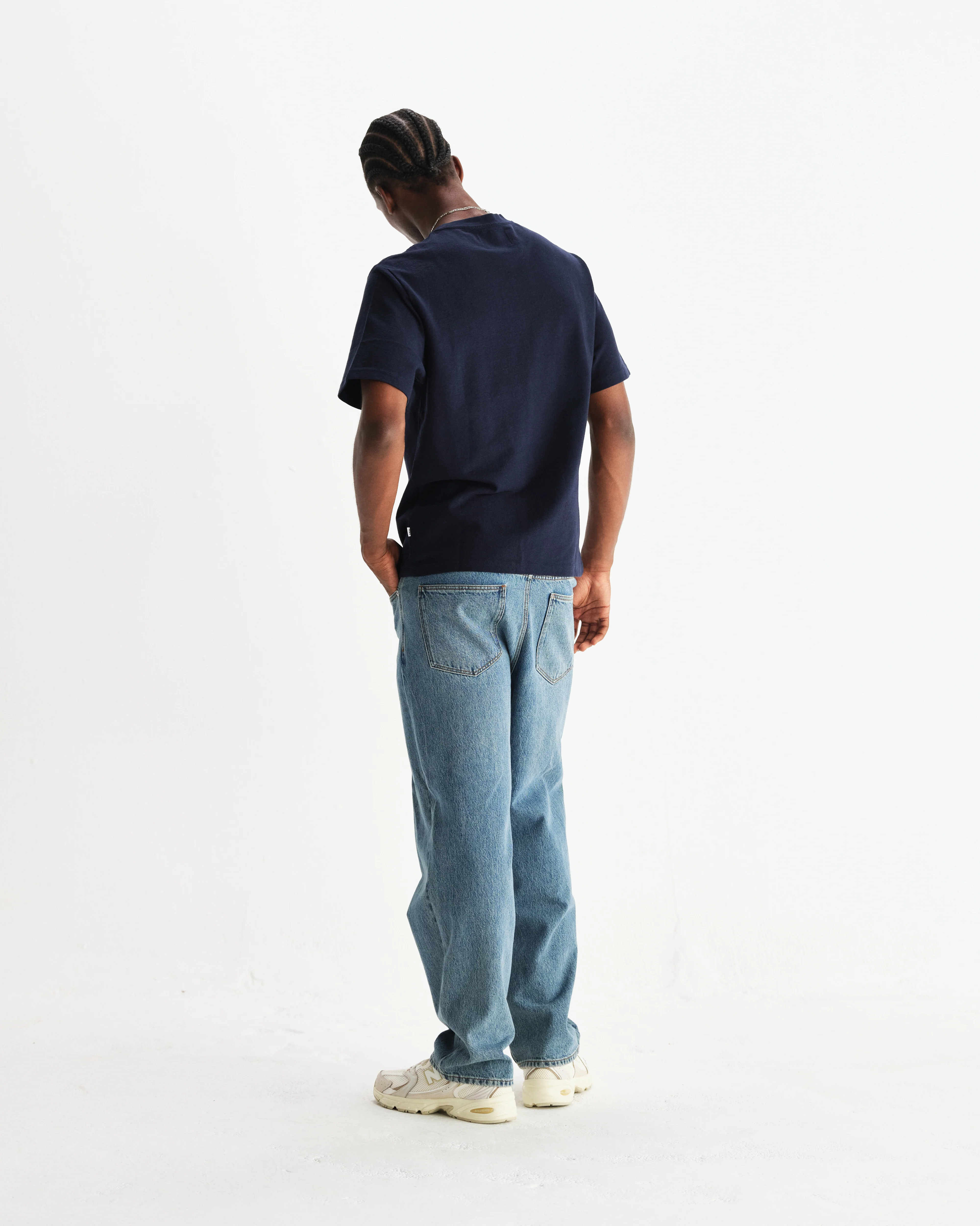 Dean - Navy Textured Organic Cotton T-Shirt - Image 6