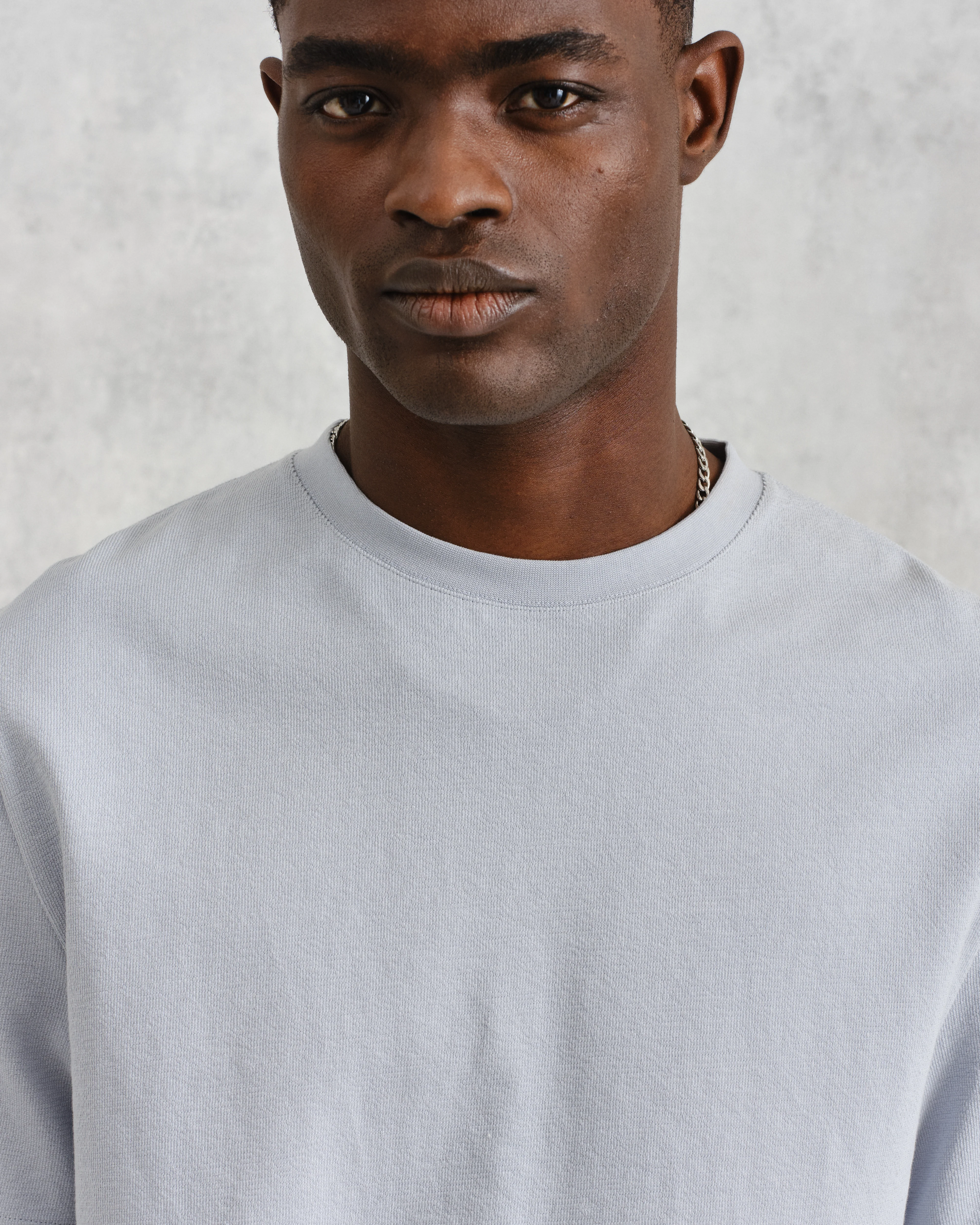 Dean - Pale Blue Textured Organic Cotton T-Shirt - Image 3