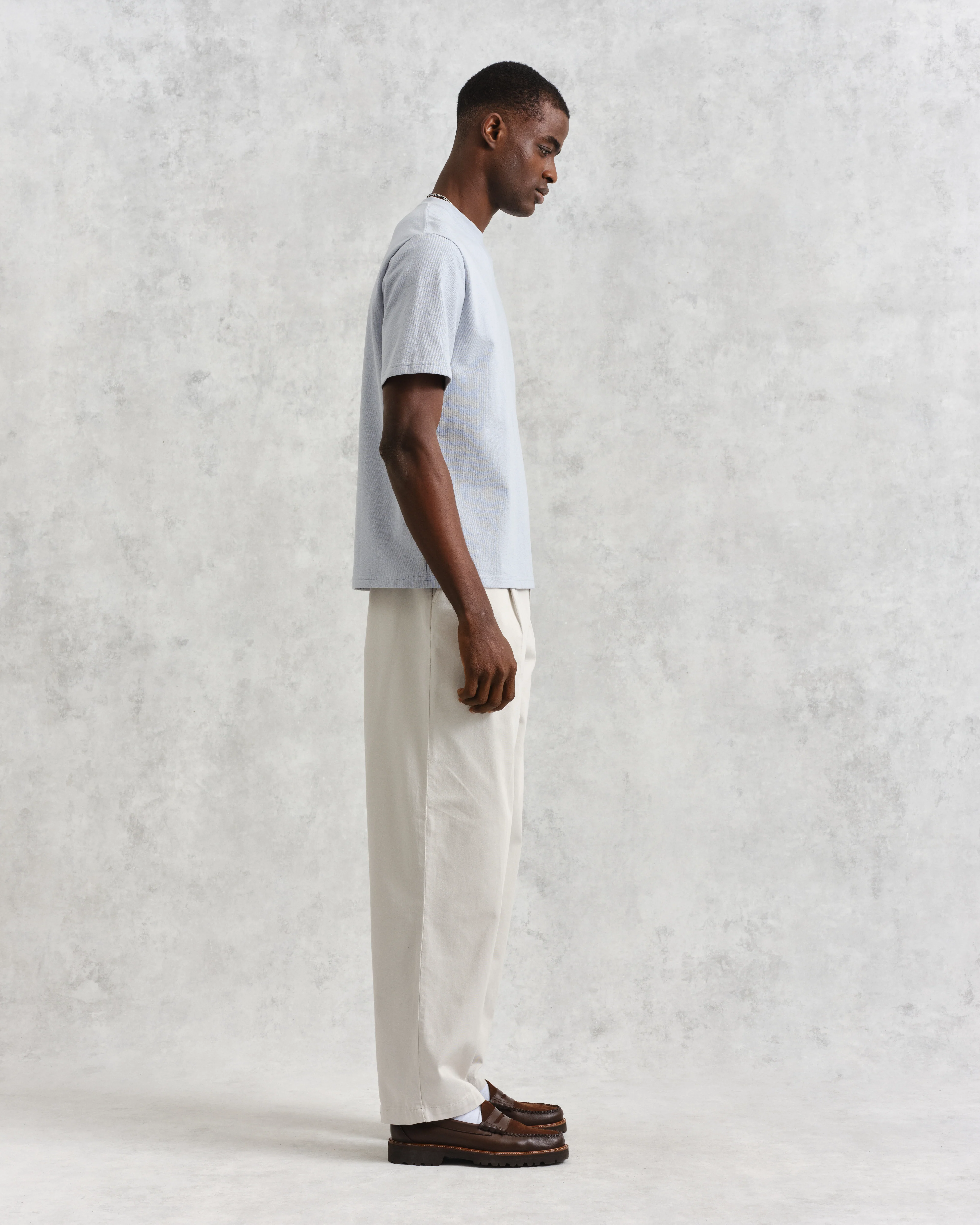 Dean - Pale Blue Textured Organic Cotton T-Shirt - Image 5