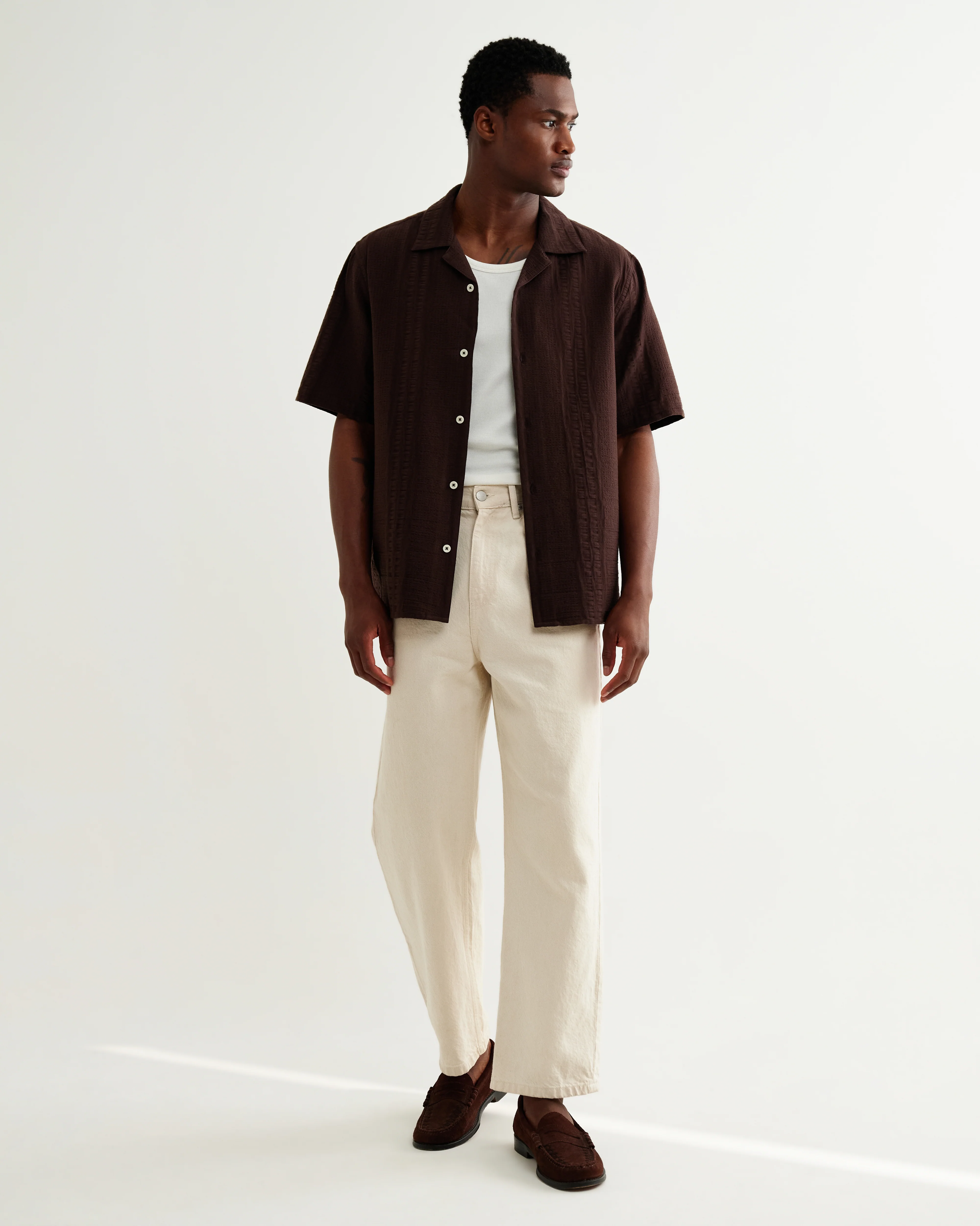 Didcot - Brown Double-Weave Seersucker Short-Sleeve Shirt - Image 4