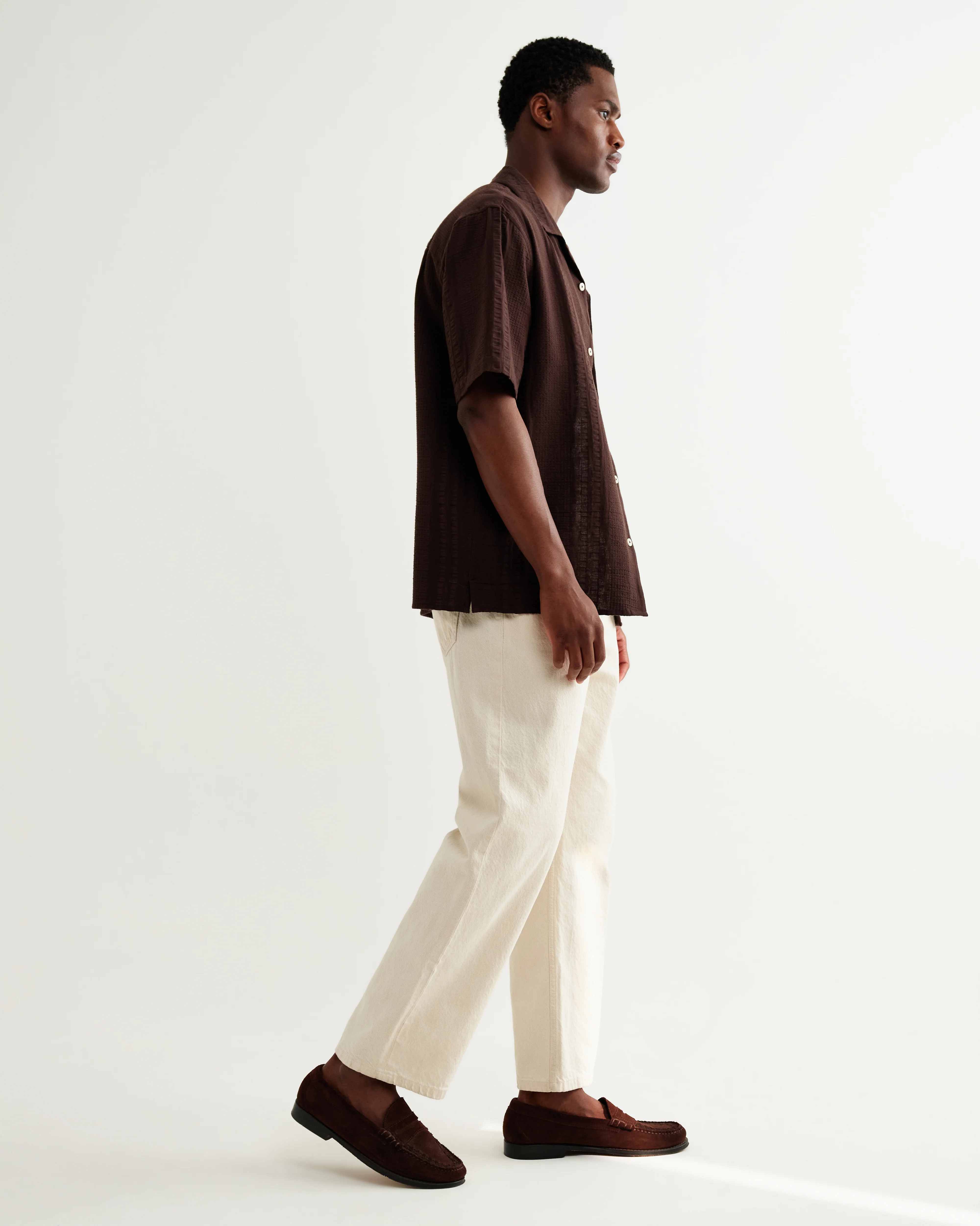 Didcot - Brown Double-Weave Seersucker Short-Sleeve Shirt - Image 5