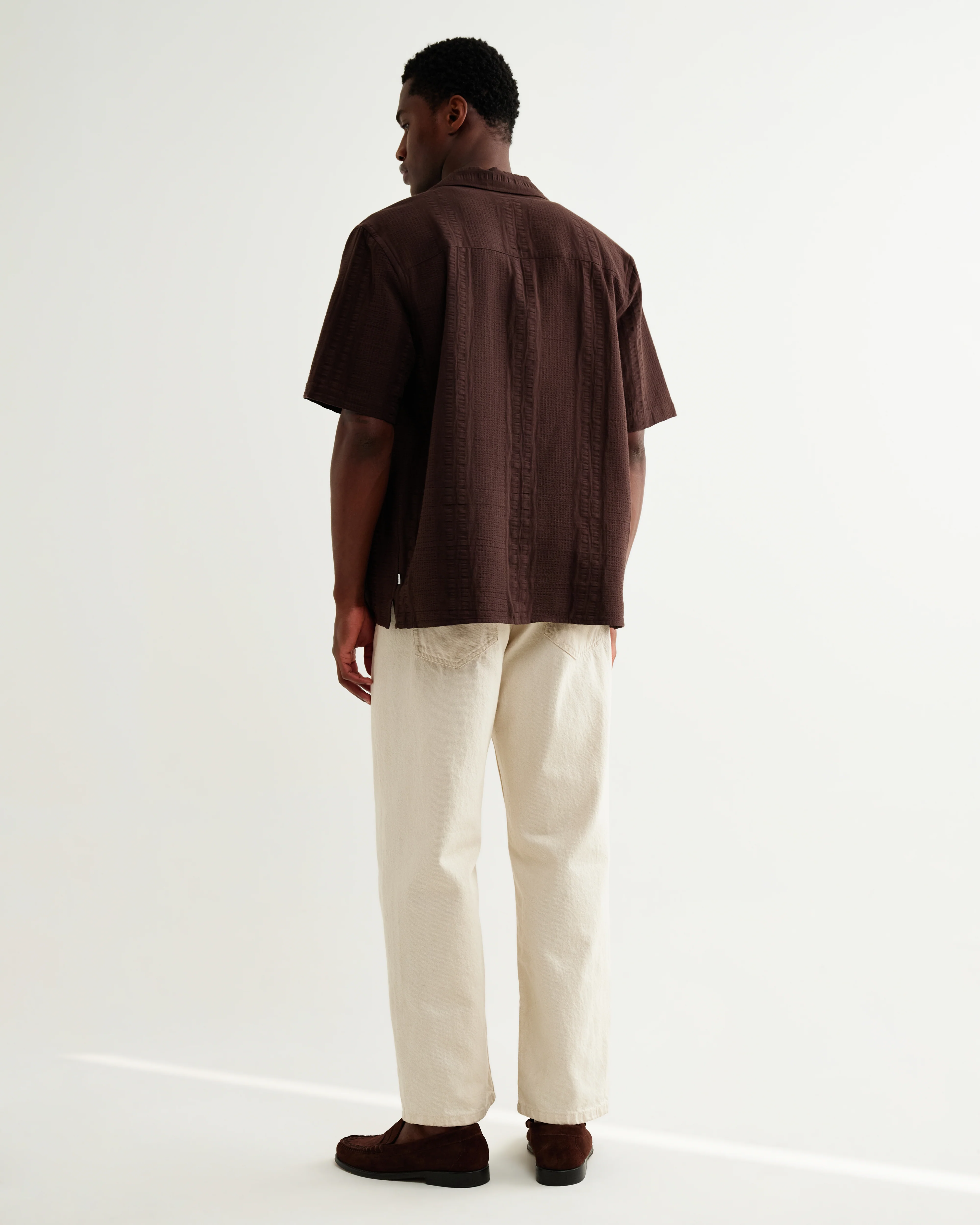Didcot - Brown Double-Weave Seersucker Short-Sleeve Shirt - Image 6