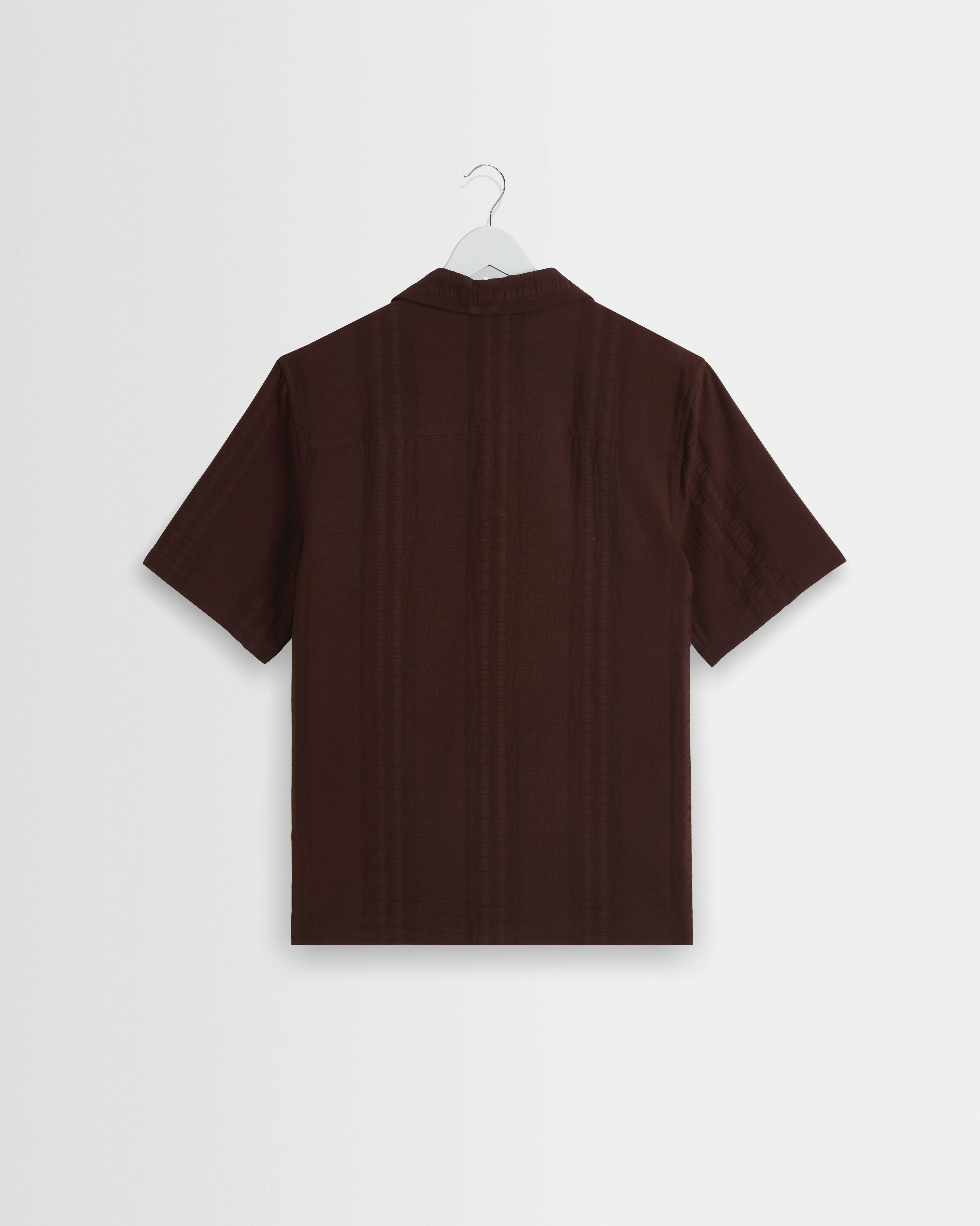 Didcot - Brown Double-Weave Seersucker Short-Sleeve Shirt - Image 8