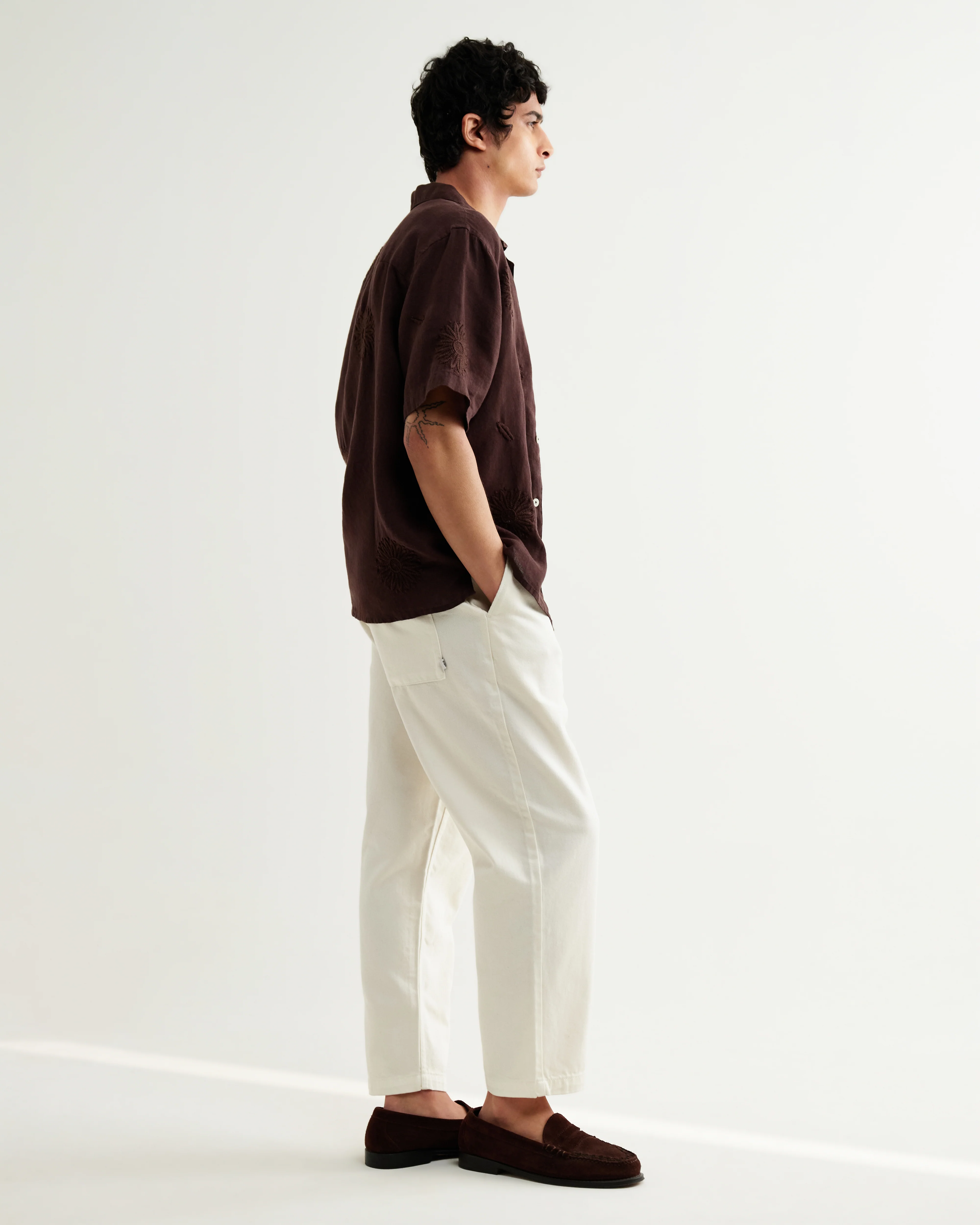 Didcot - Brown Flower Embroidered Short-Sleeve Shirt - Image 6