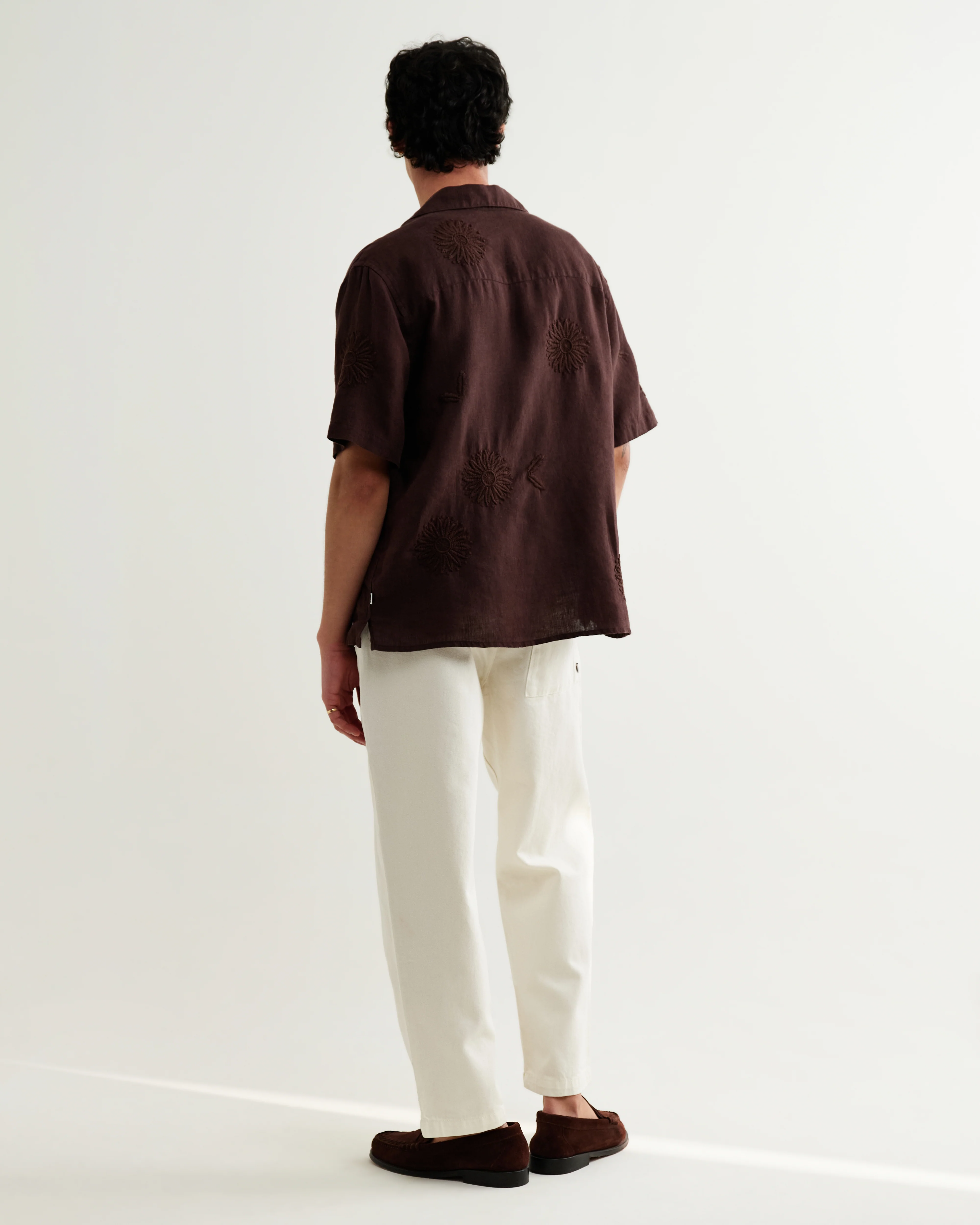 Didcot - Brown Flower Embroidered Short-Sleeve Shirt - Image 7