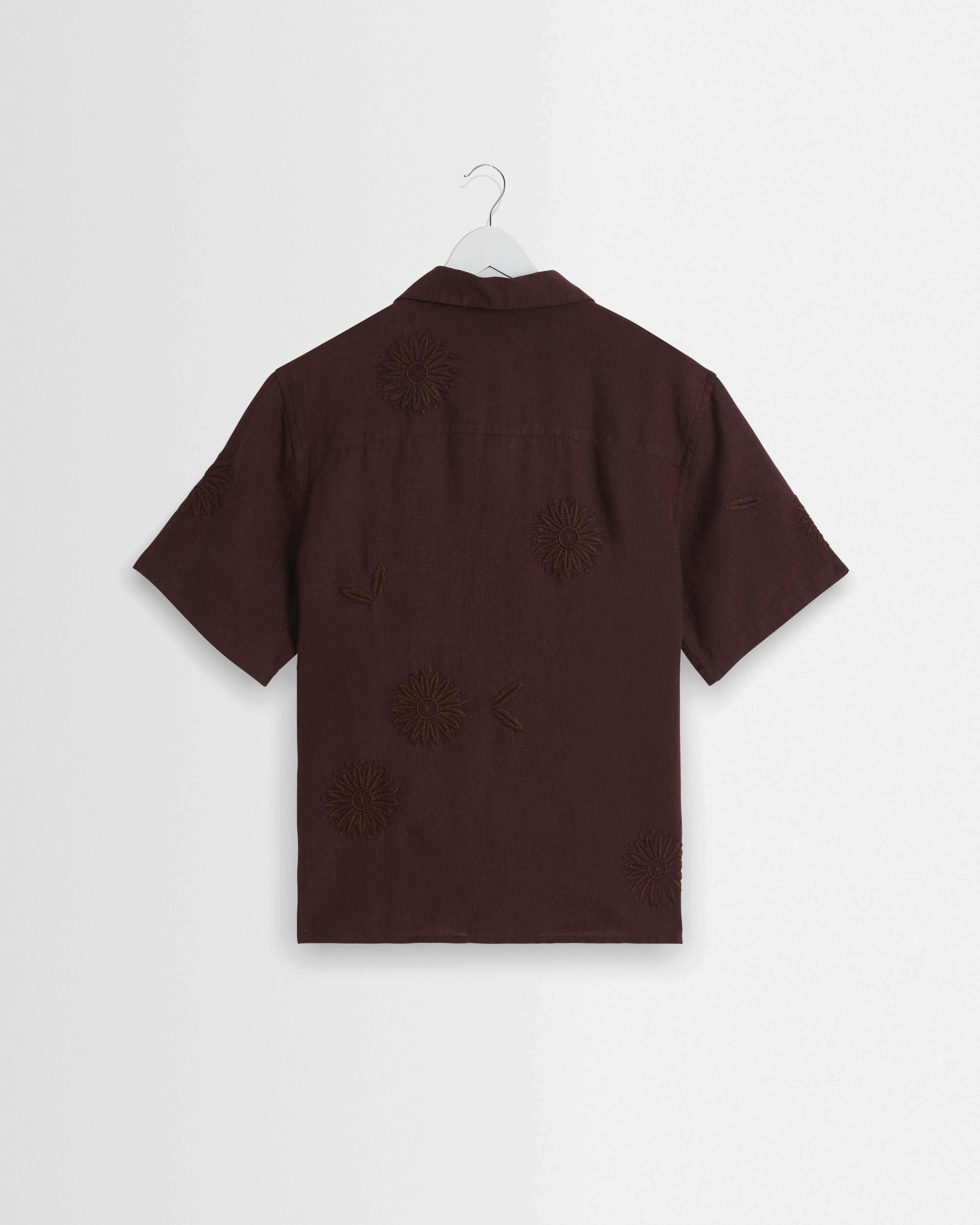 Didcot - Brown Flower Embroidered Short-Sleeve Shirt - Image 9