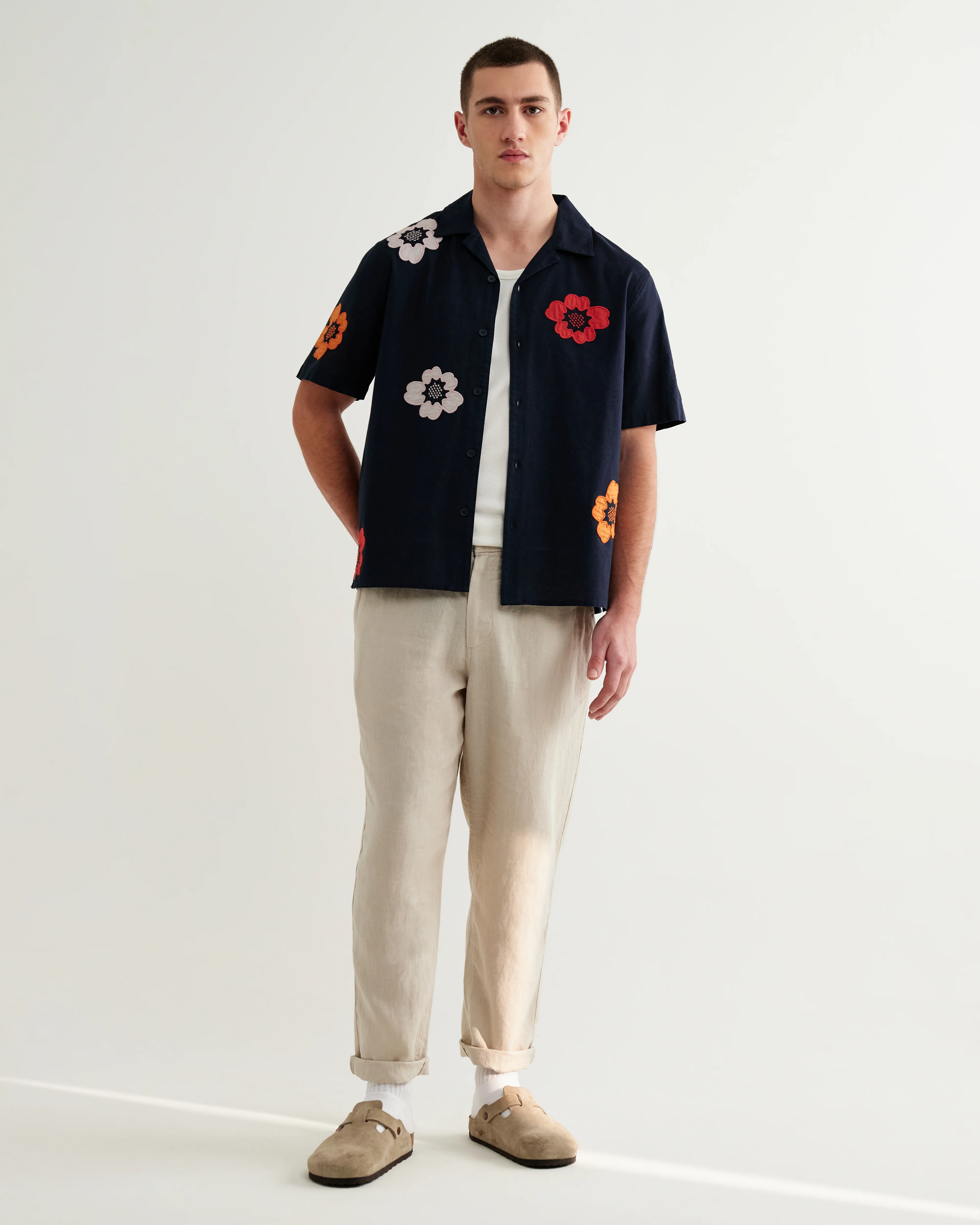 Didcot - Navy Floral Applique Short-Sleeve Shirt - Image 4