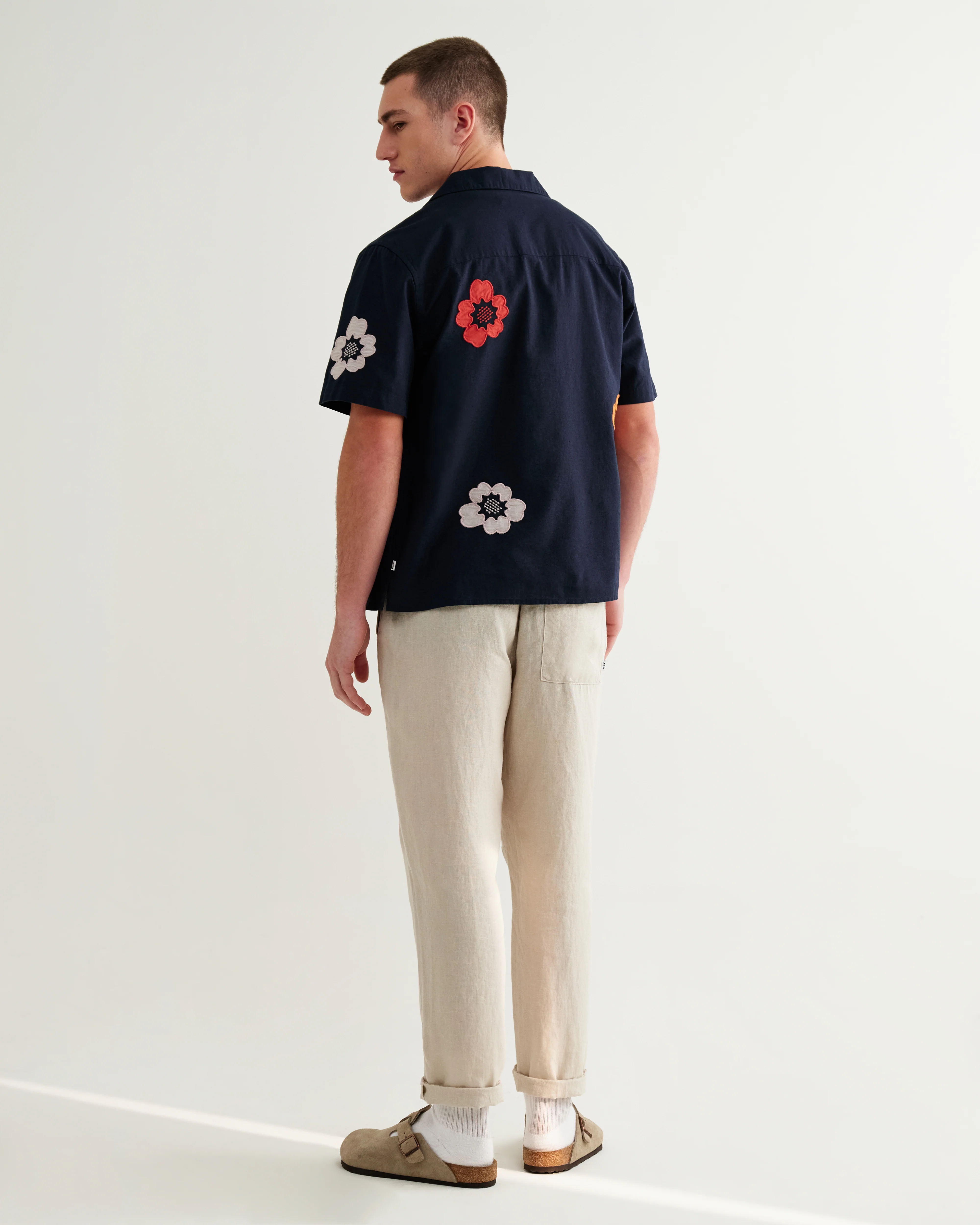 Didcot - Navy Floral Applique Short-Sleeve Shirt - Image 6