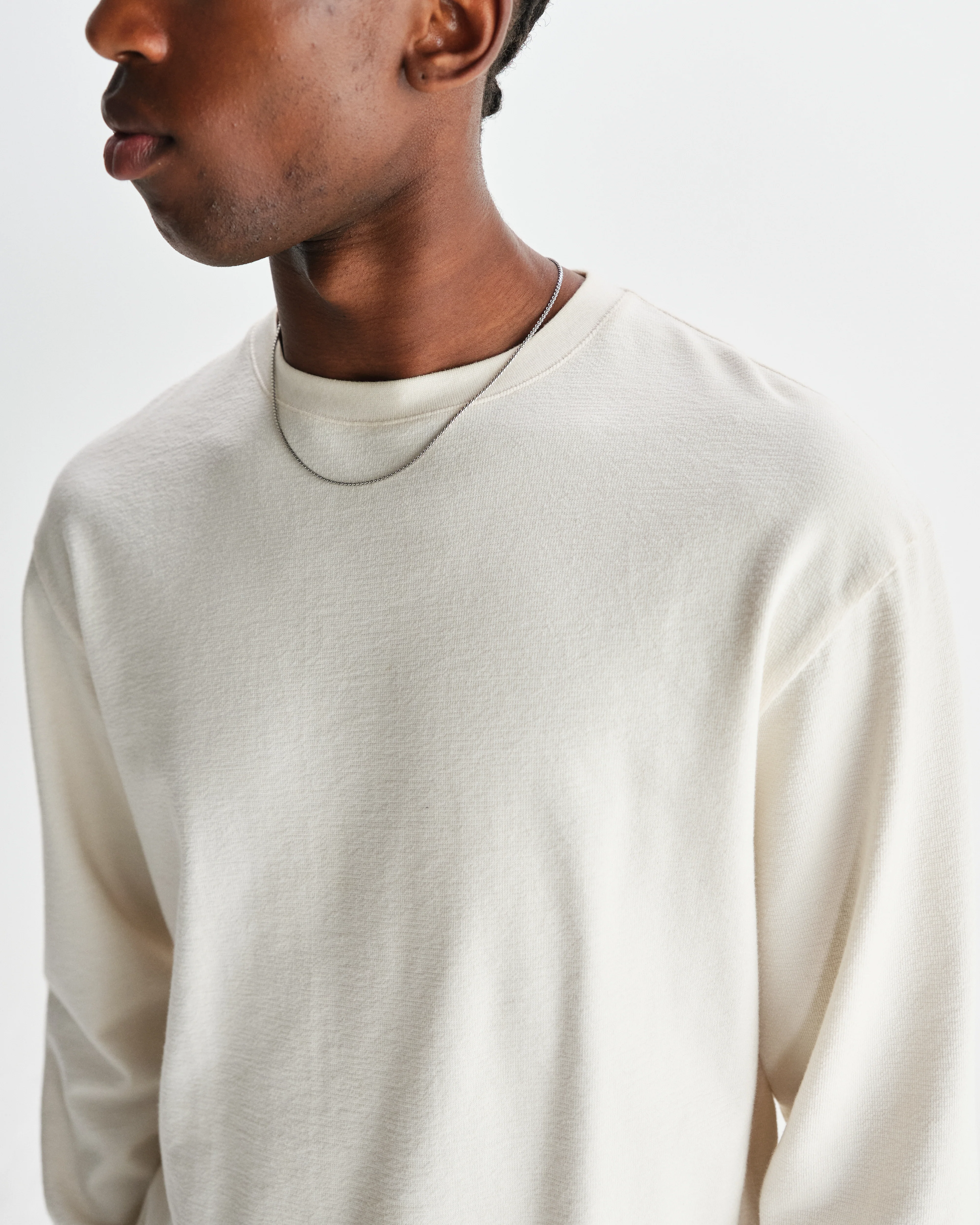 Hayden - Ecru Textured Organic Cotton Long Sleeve T-Shirt - Image 3
