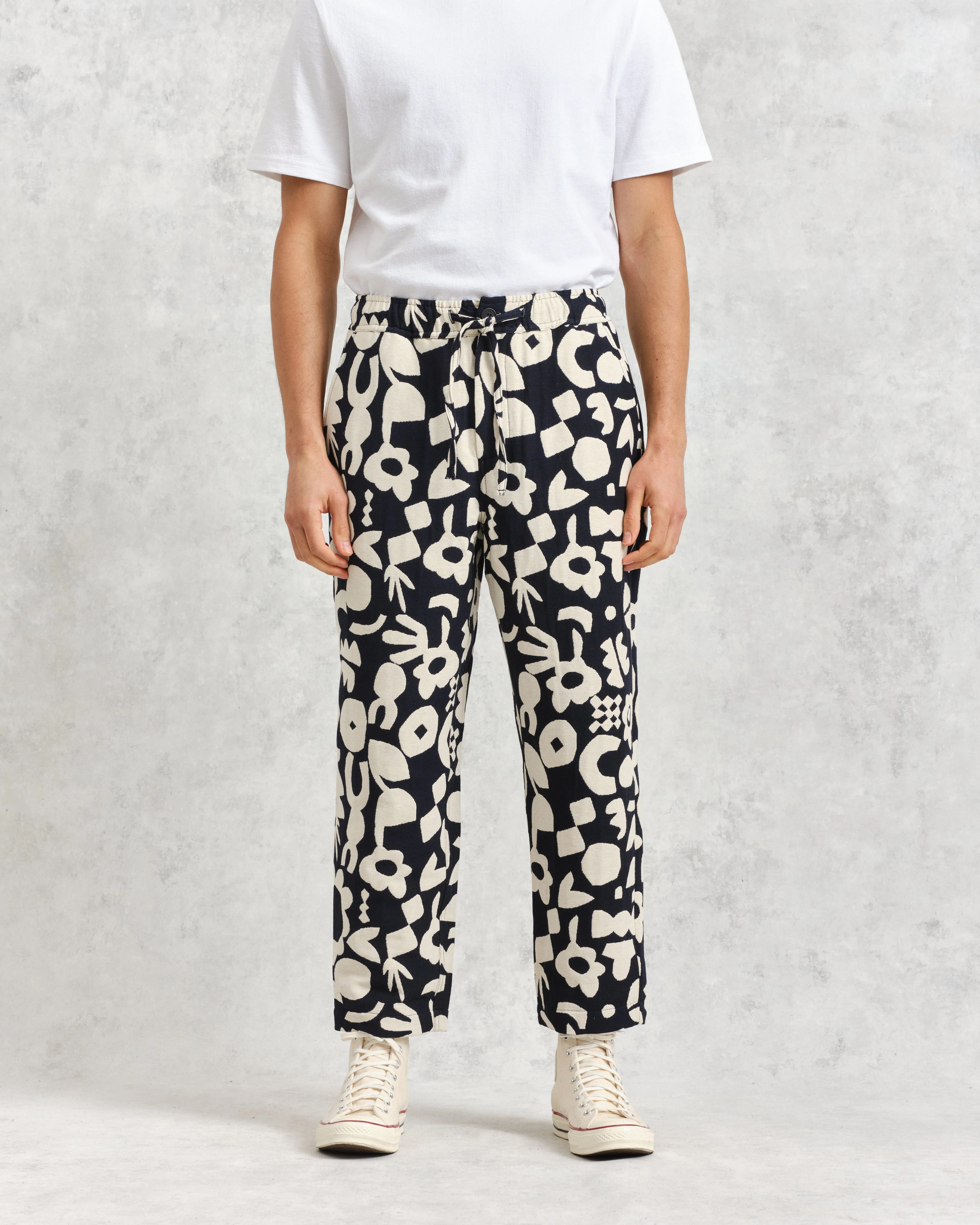 Kurt - Navy And Ecru Spin Jacquard Trousers - Image 3