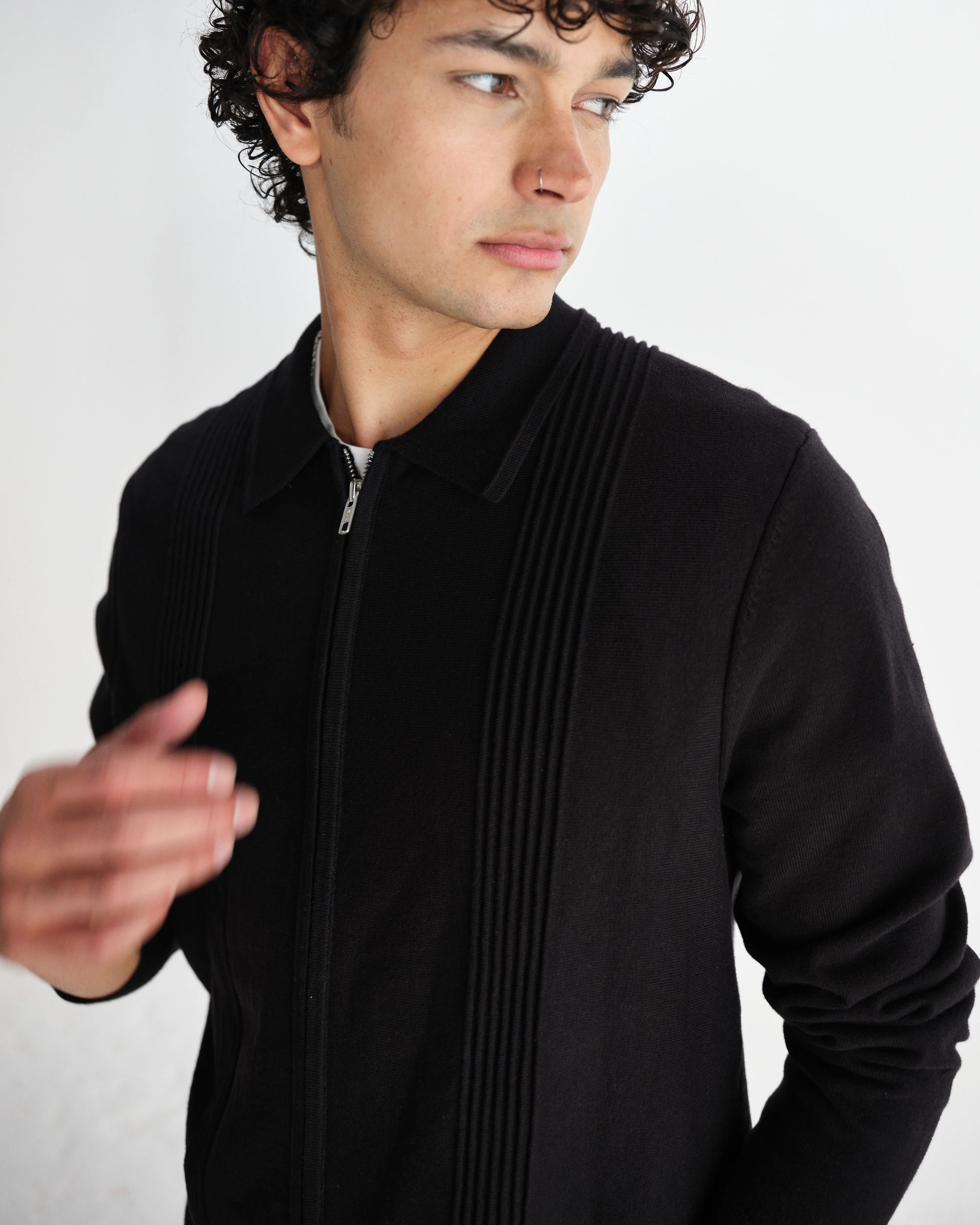 Lennox - Black Milano Stripe Knitted Polo - Image 3