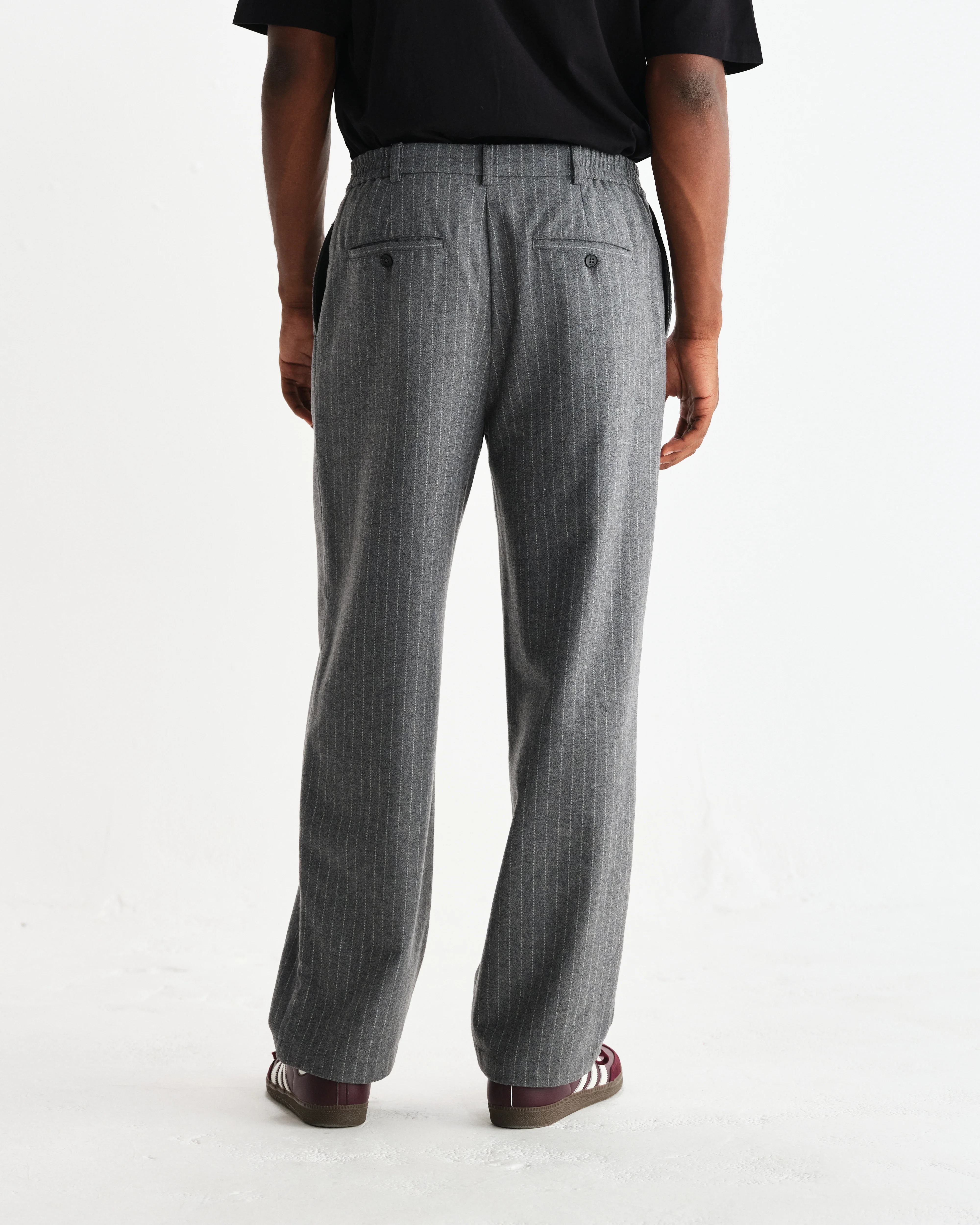Malham - Charcoal Grey Pinstripe Wool Trousers - Image 5