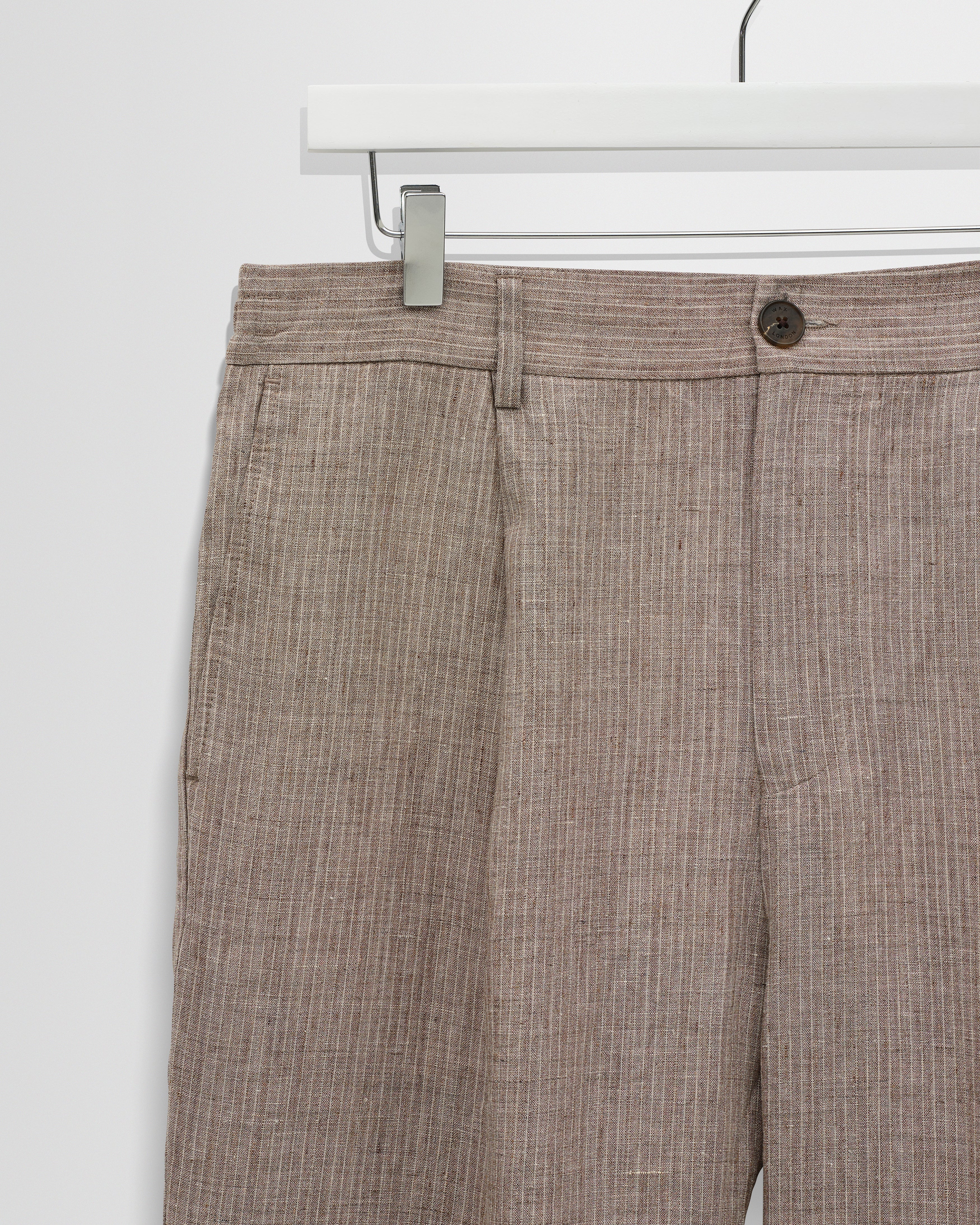 Malham - Natural And Brown Stripe Linen Wide Fit Trousers - Image 8