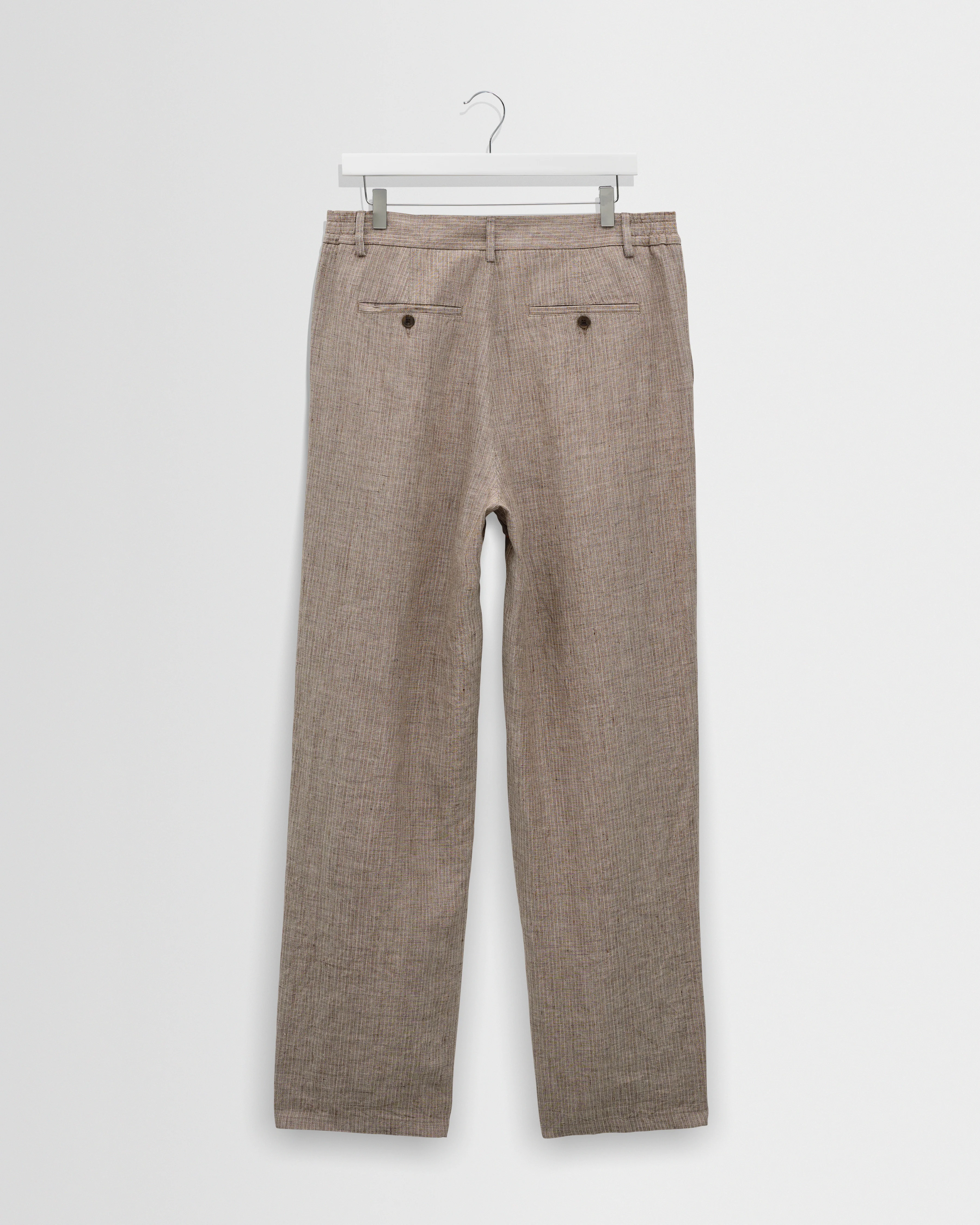 Malham - Natural And Brown Stripe Linen Wide Fit Trousers - Image 9