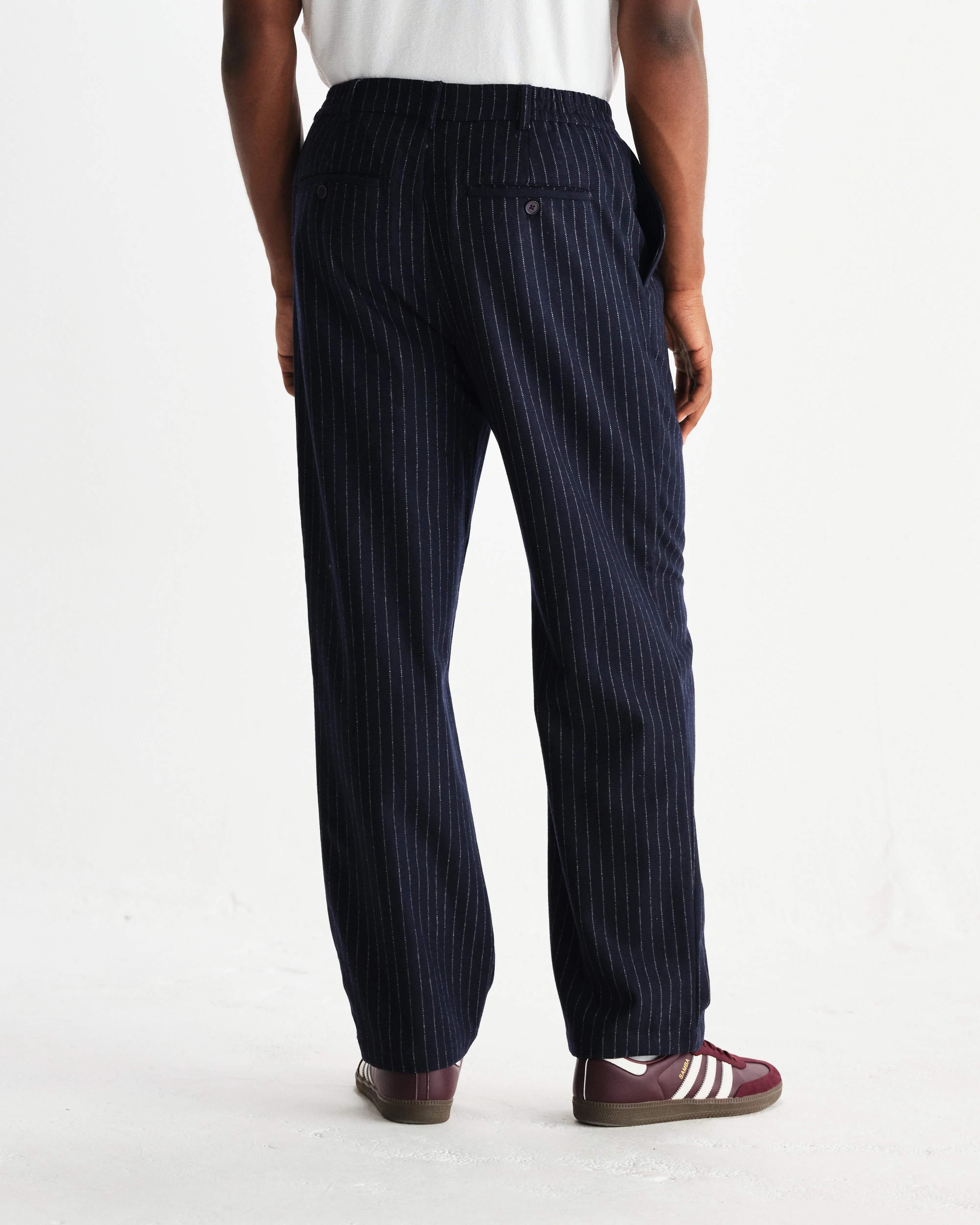 Malham - Navy Pinstripe Wool Trousers - Image 5