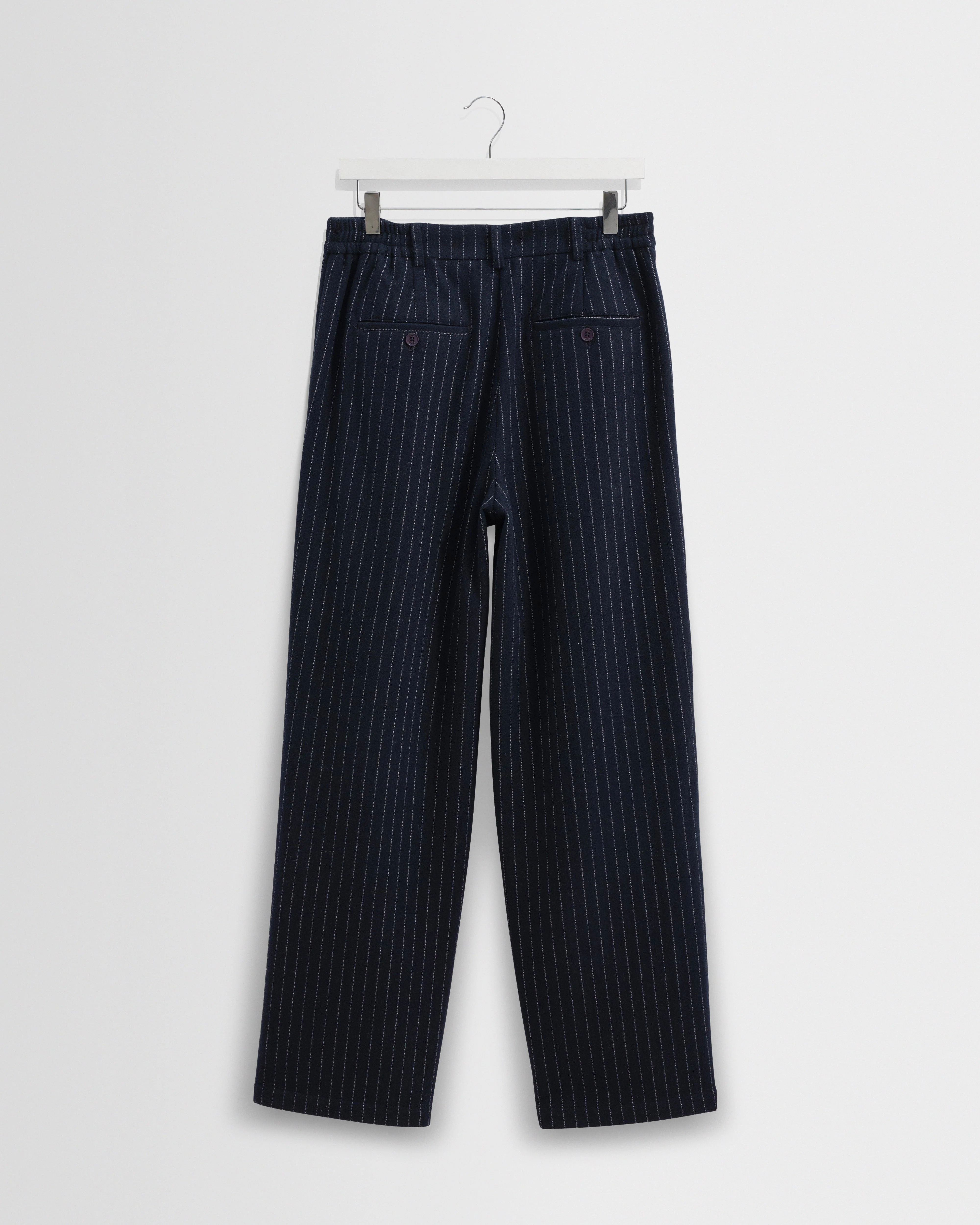 Malham - Navy Pinstripe Wool Trousers - Image 8