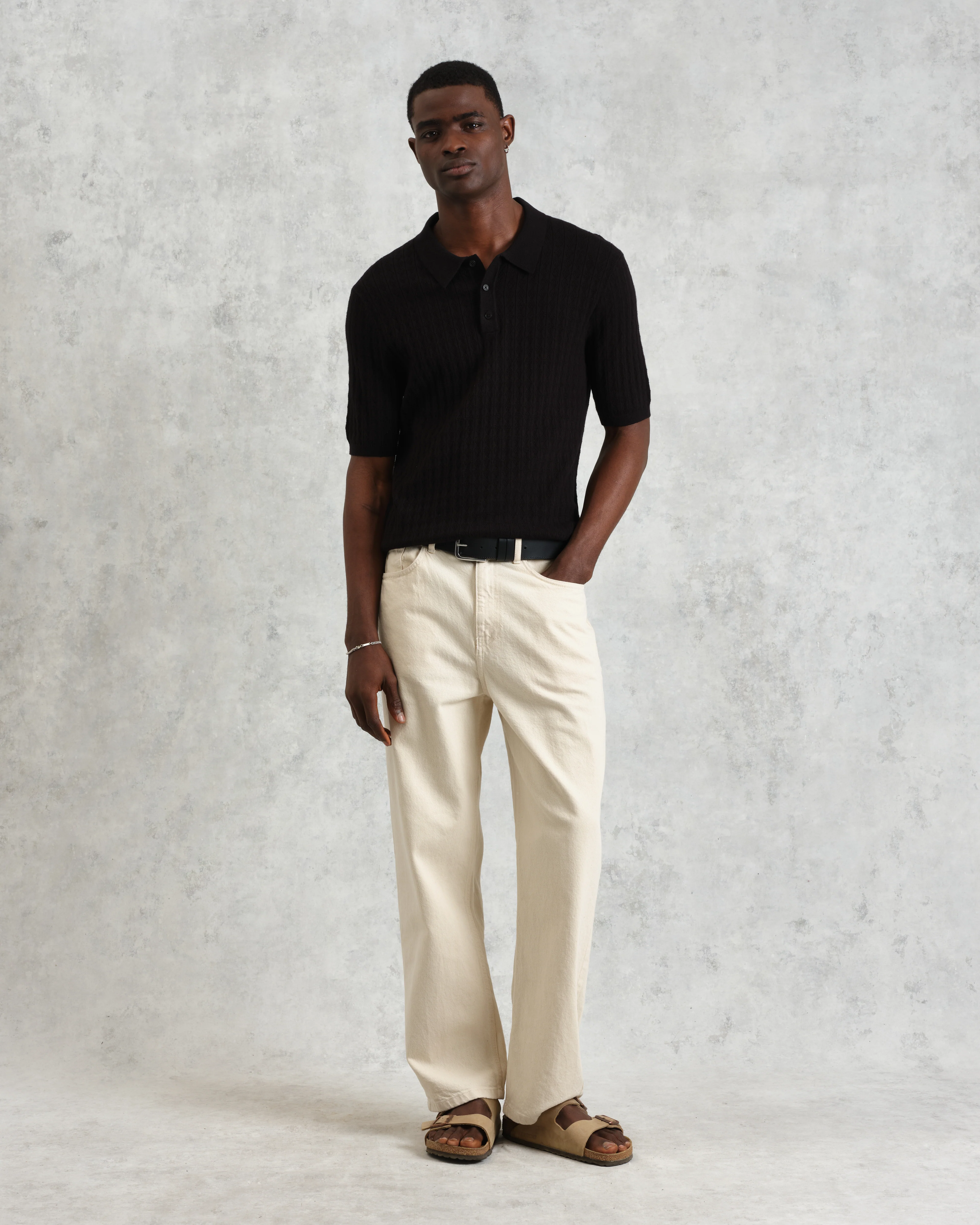 Naples - Black Diamond Stripe Knitted Polo - Image 4