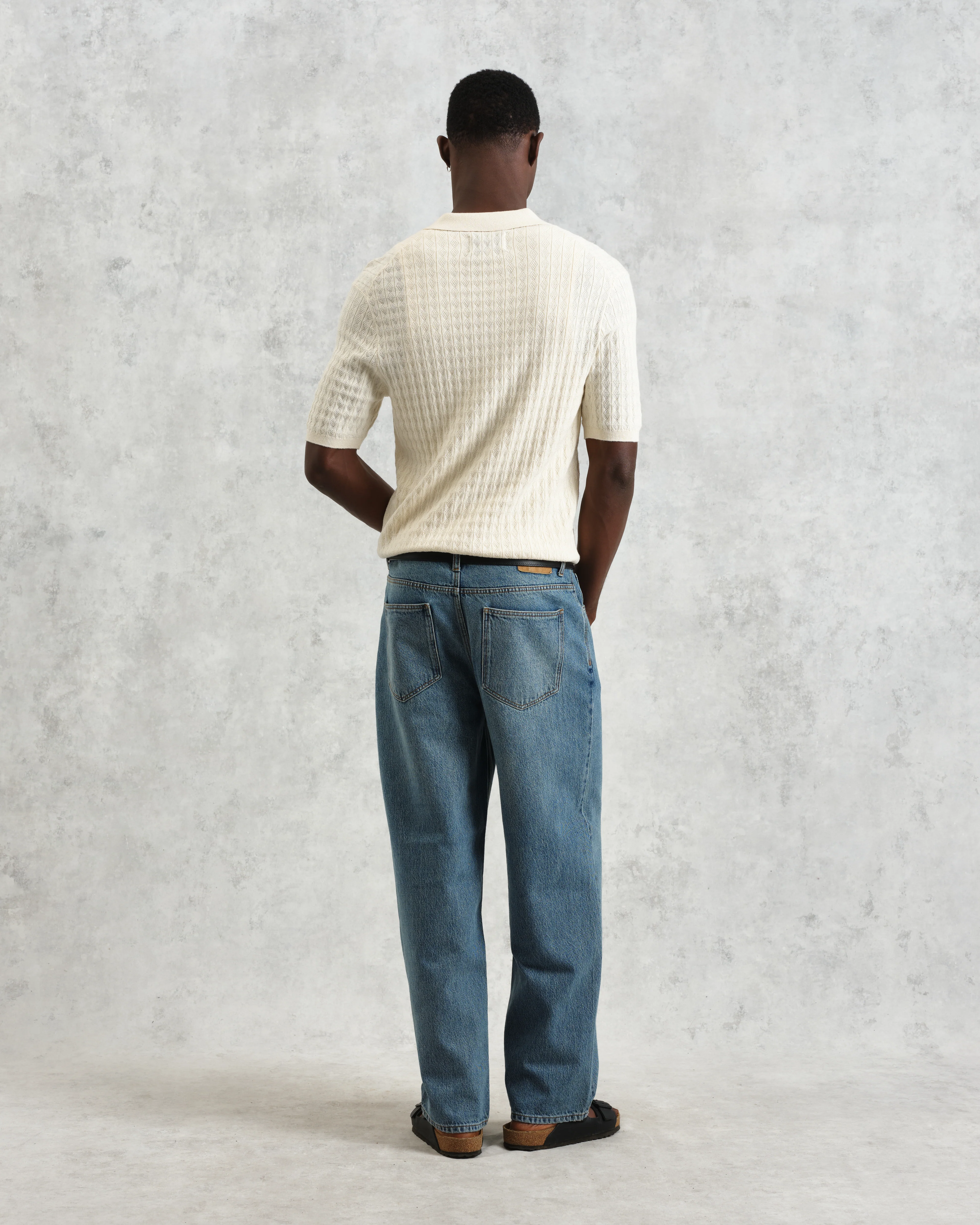 Naples - Ecru Diamond Stripe Knitted Polo - Image 4