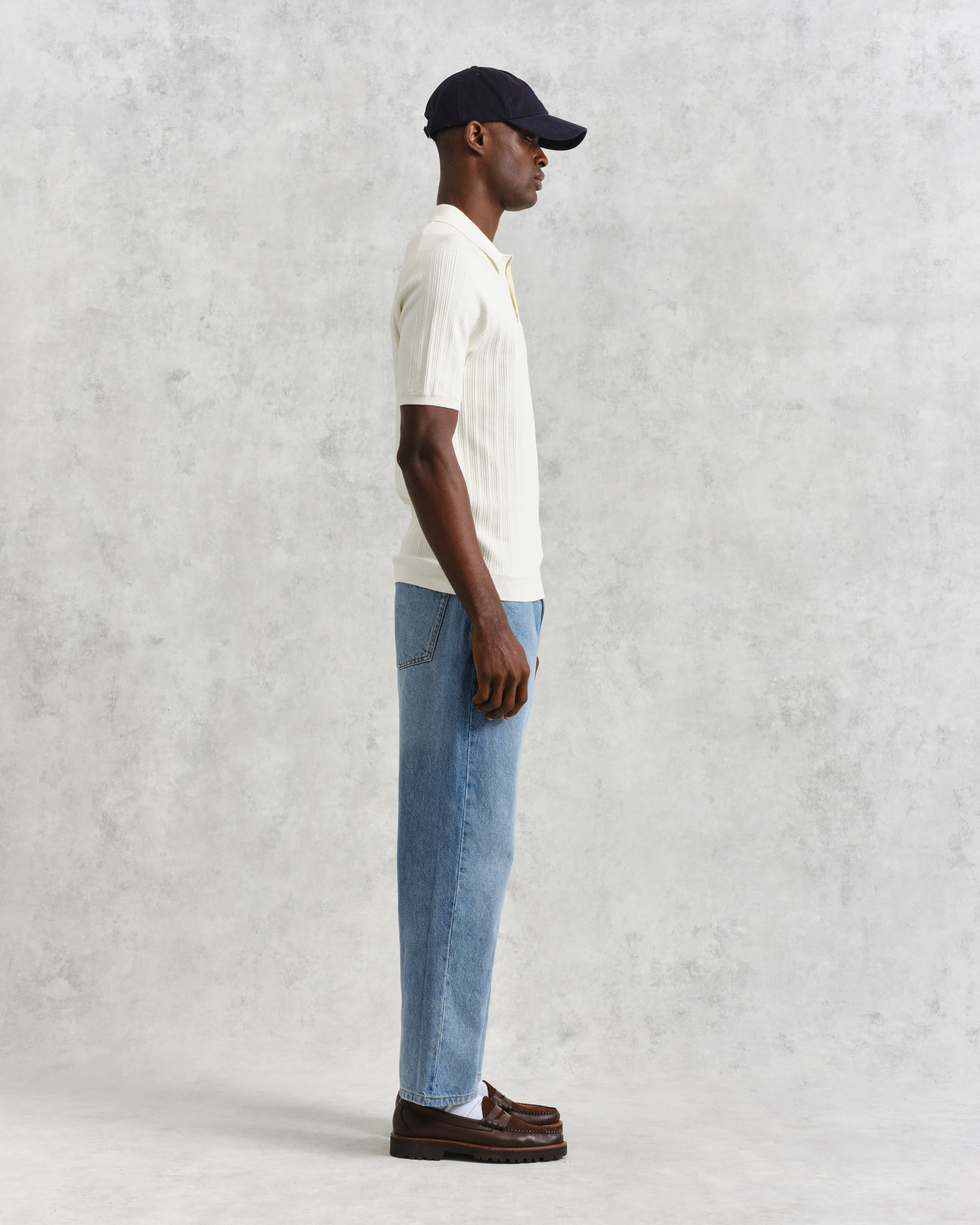 Naples - Ecru Textured Knitted Polo Shirt - Image 5