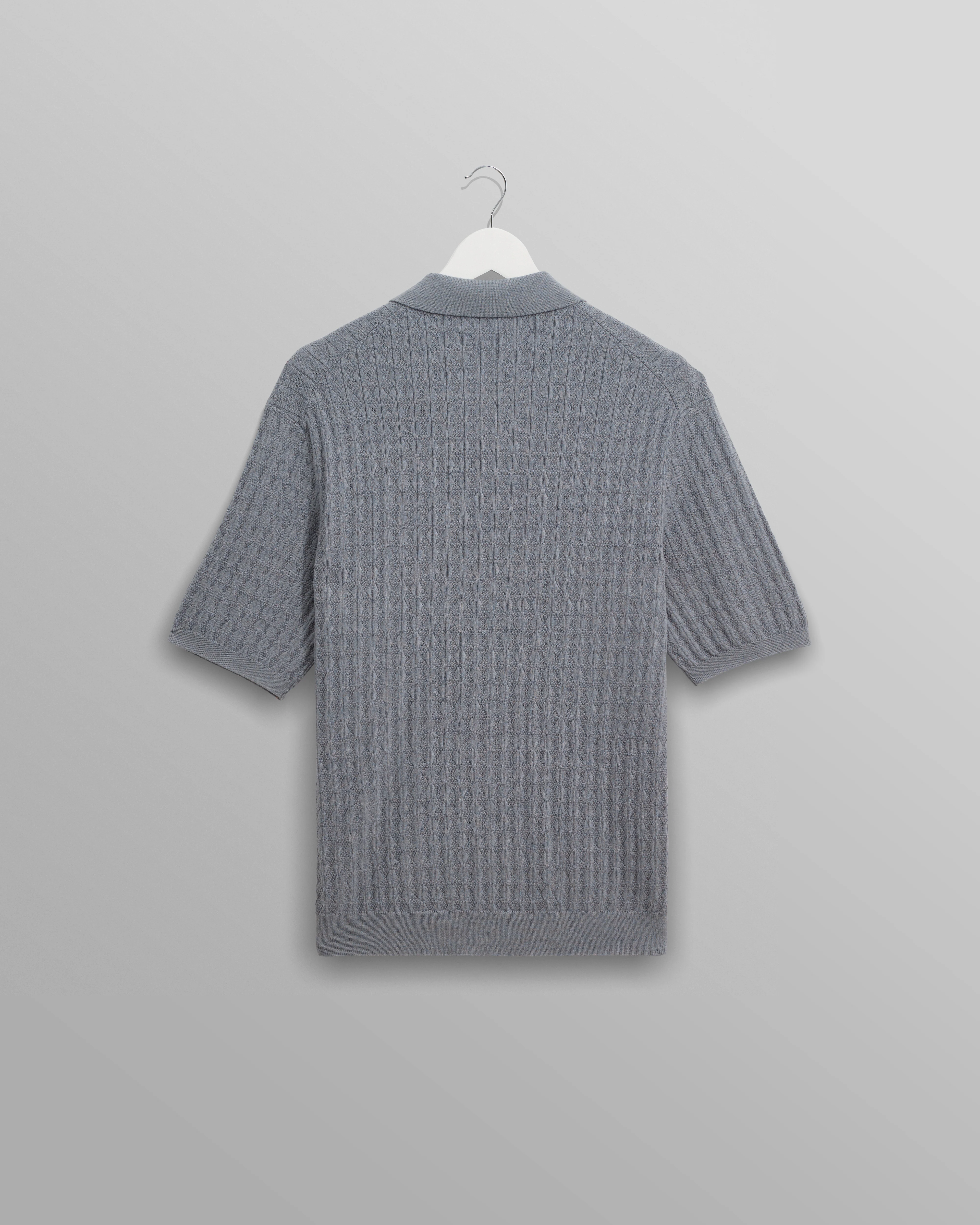 Naples - Grey Blue Diamond Stripe Knitted Polo - Image 8