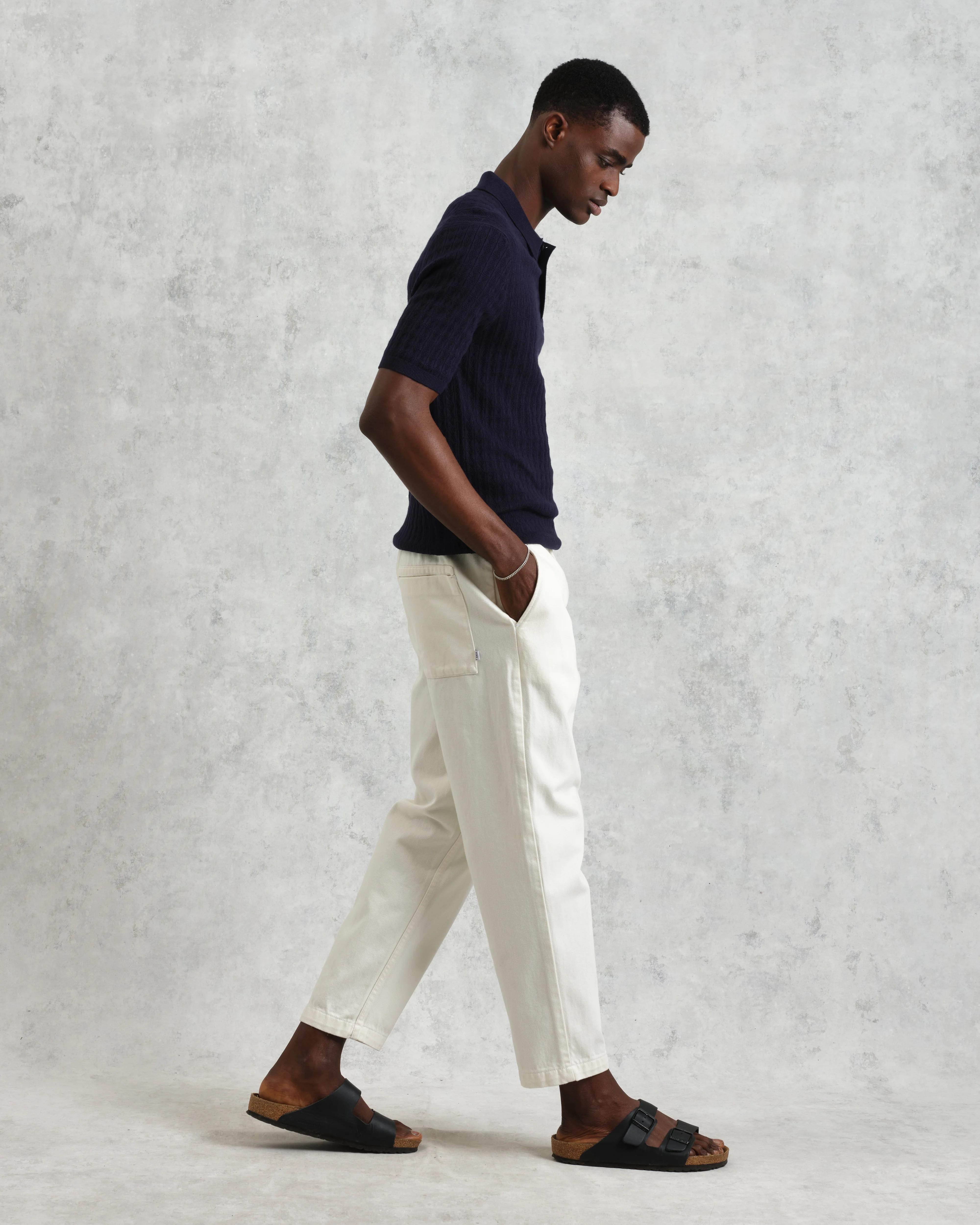 Naples - Navy Diamond Stripe Knitted Polo - Image 5