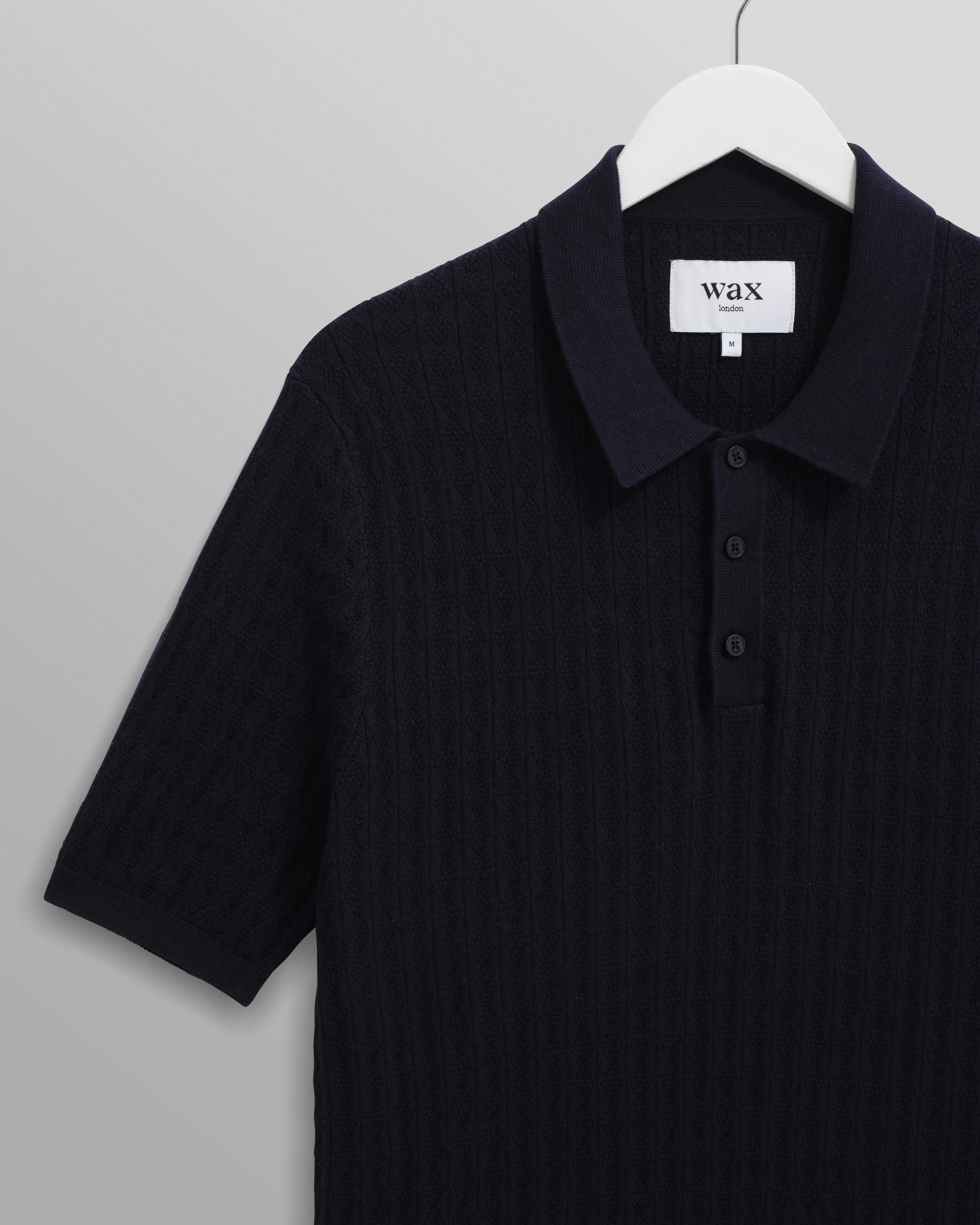 Naples - Navy Diamond Stripe Knitted Polo - Image 7
