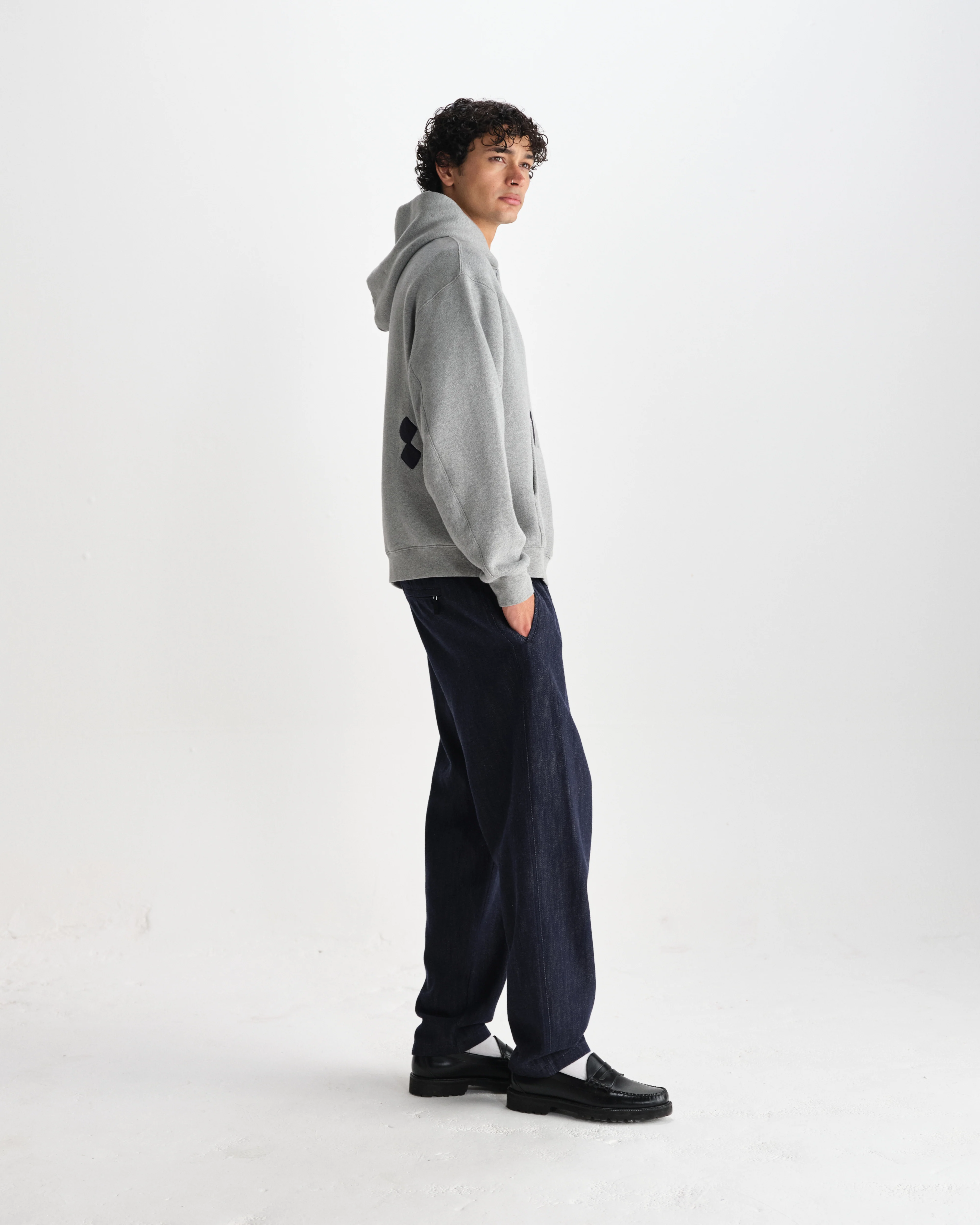 Rydal - Grey Doodle Embroidered Loopback Cotton Hoodie - Image 5